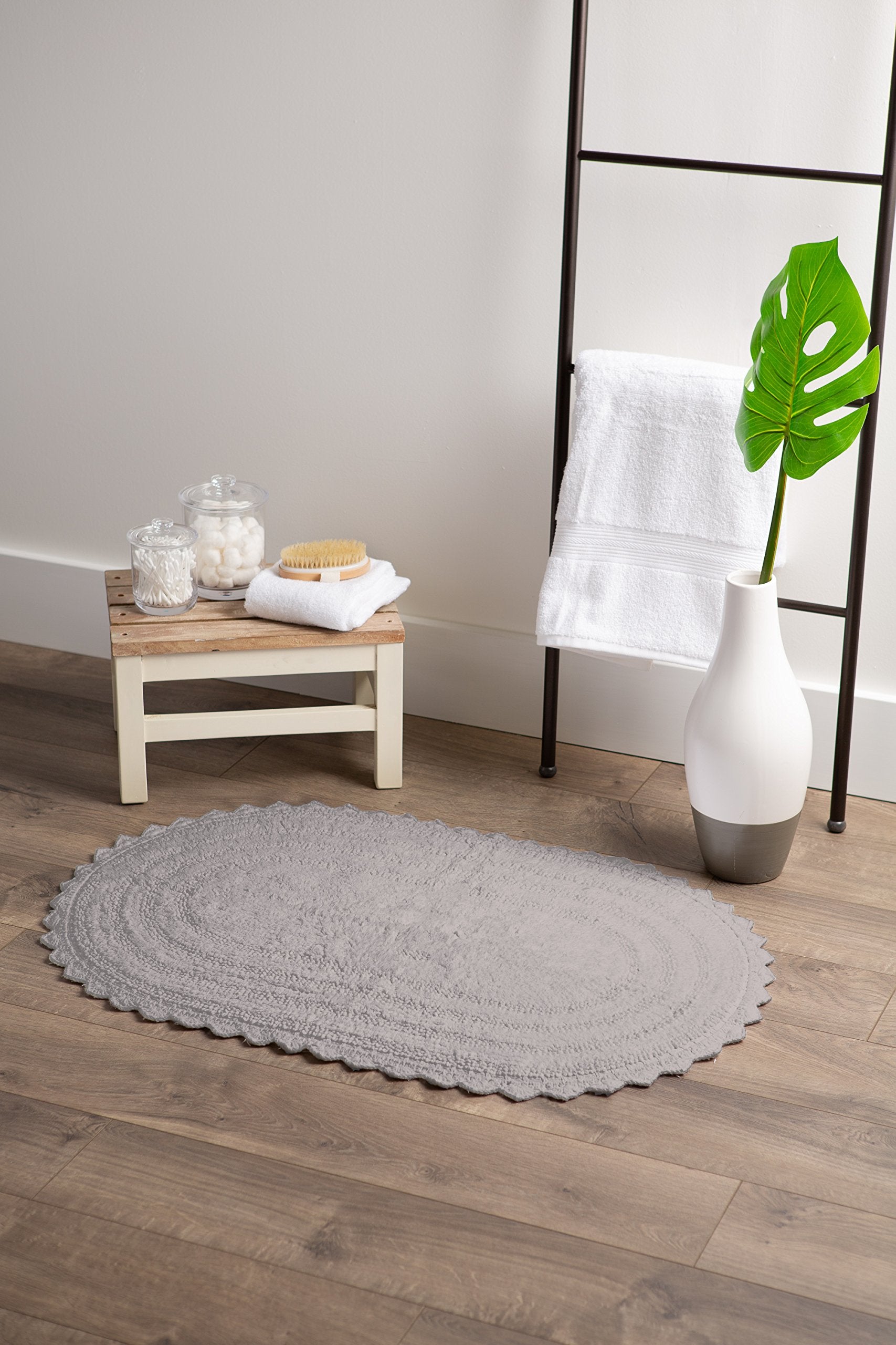DII Crochet Collection Reversible Bath Mat  Small Oval  17x24  Gray