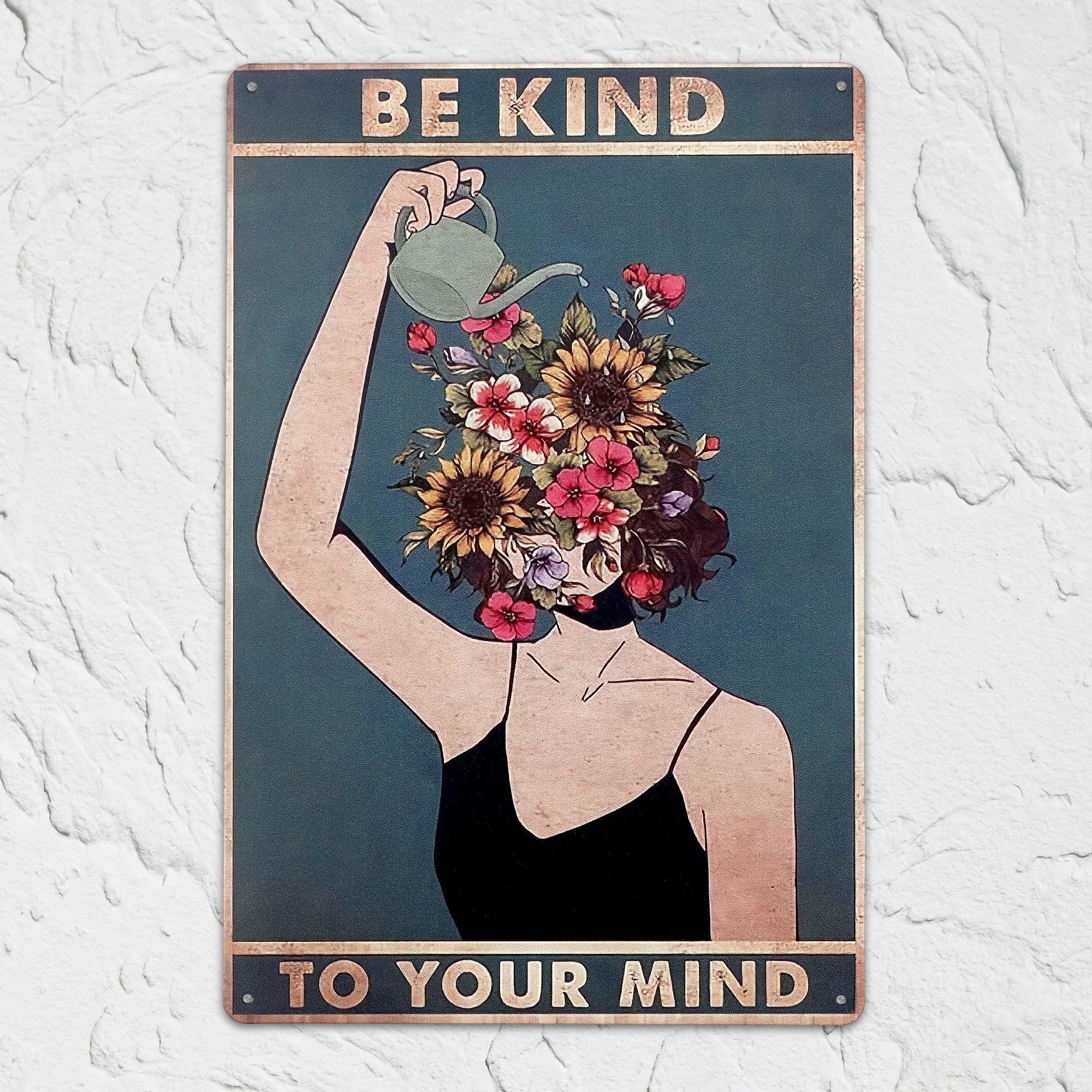 Be Kind to Your Mind Wall Art - Metal Signs Vintage Room Decor 12x8 In - Tin Inspirational Wall Decor Boho Art, Retro Style for 