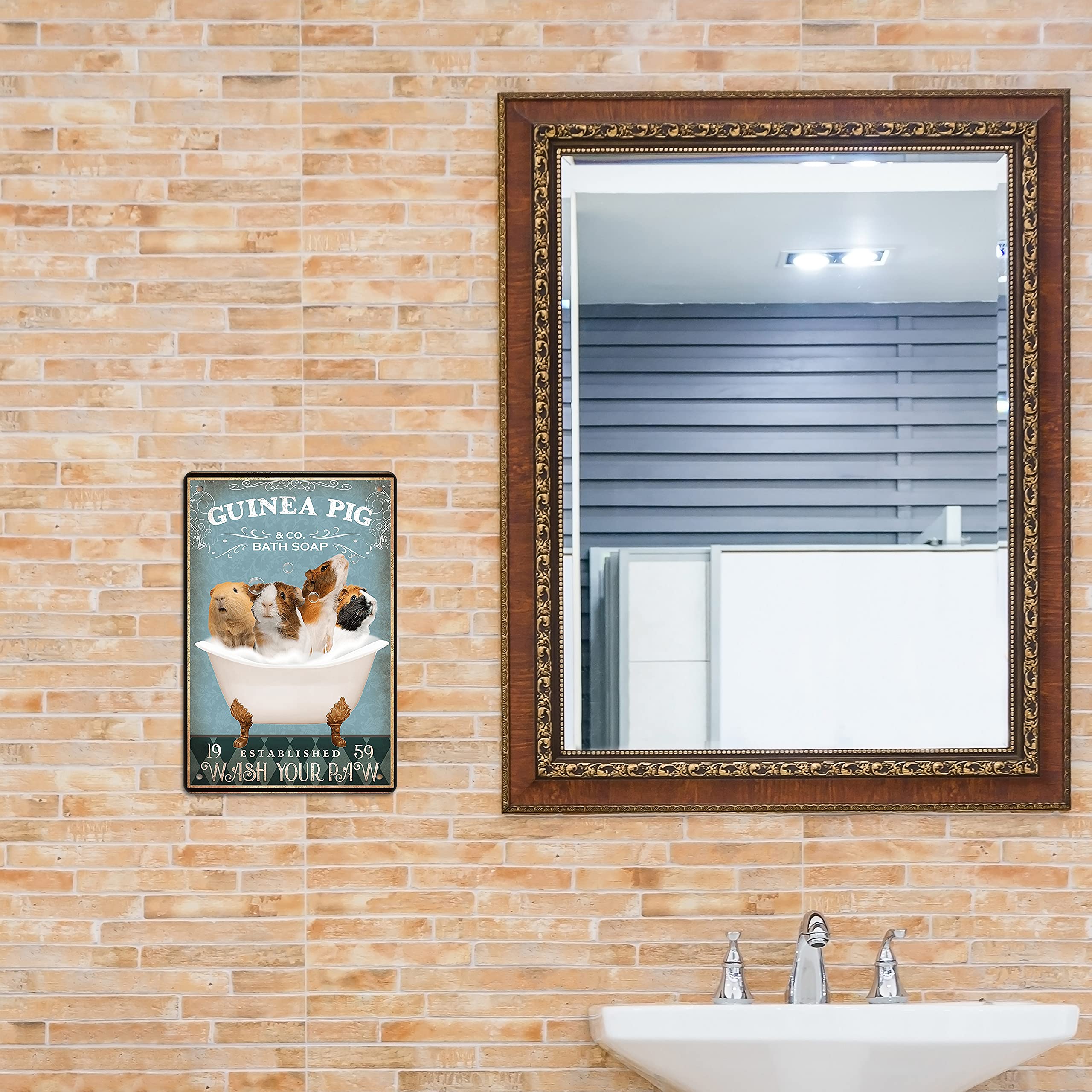 Funny Guinea Pig Decor Bathroom Wall Decor Sign Bathtub Decor Guinea Pig lovers Accessories Farm Home Wall Art Poster Retro Bar Poster 8x12 In