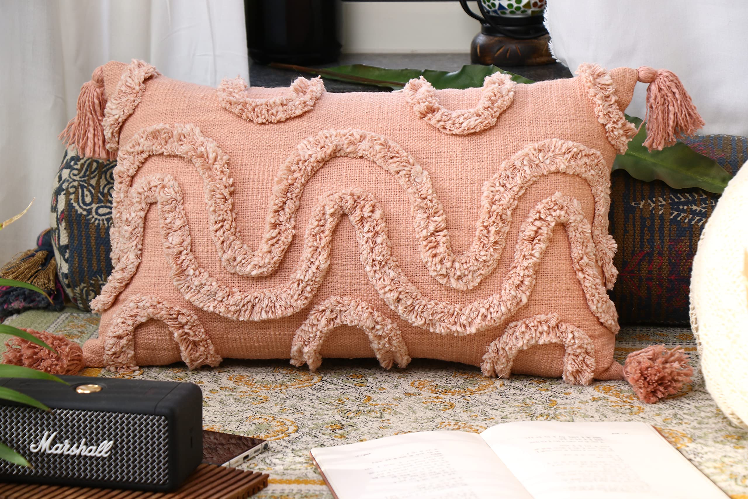 Impexart Cotton Throw Pillow Covers 12X20 With Zipper, Decorative Soft Pillow Covers For Sofa Couch Bed,Solid Geomatrical Cushio