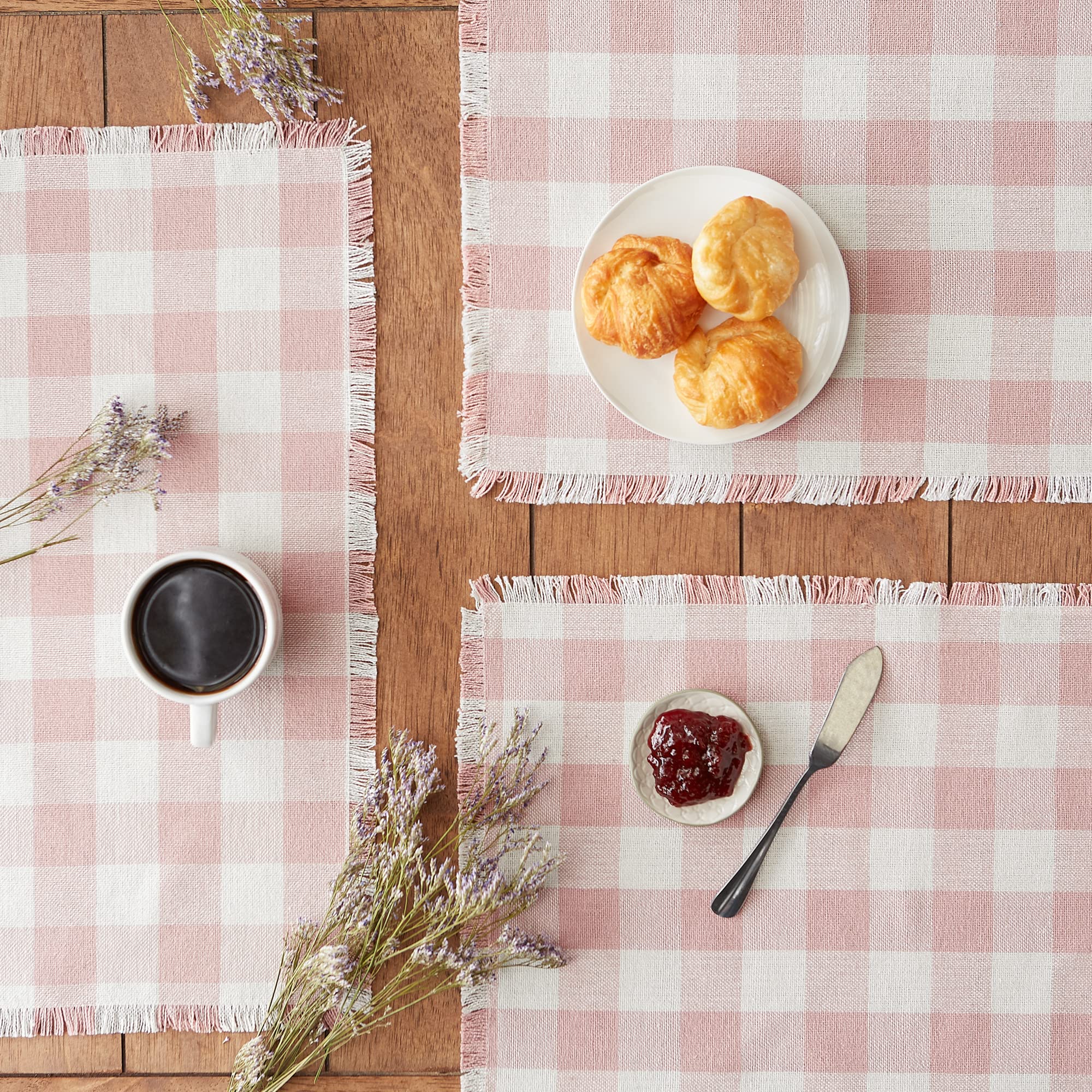 DII Heavyweight Fringed Check Tabletop Collection  Placemat Set  13x19  Pale Mauve  6 Piece