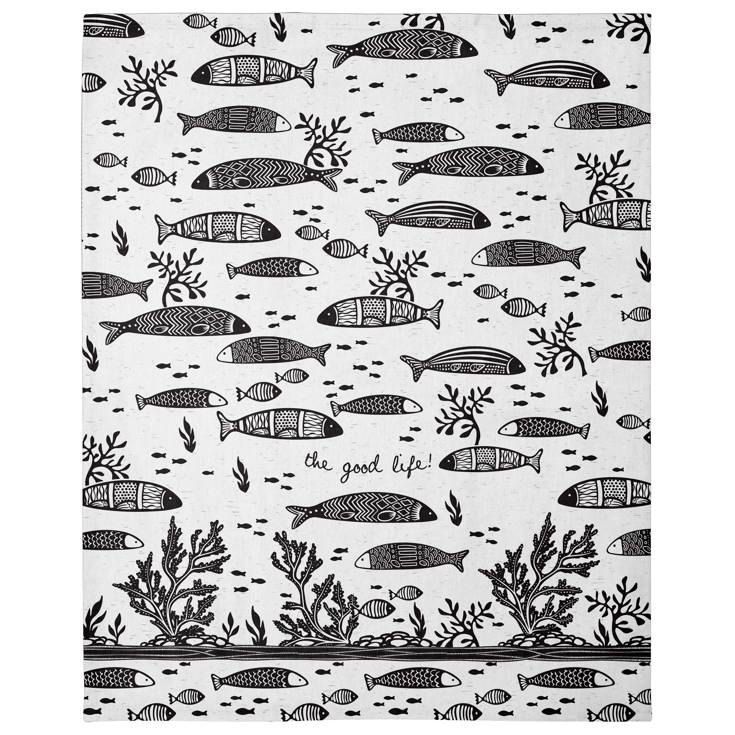 Karma Gifts Black And White Boho Tea Towels, 28'' L X 20'' W, Fish