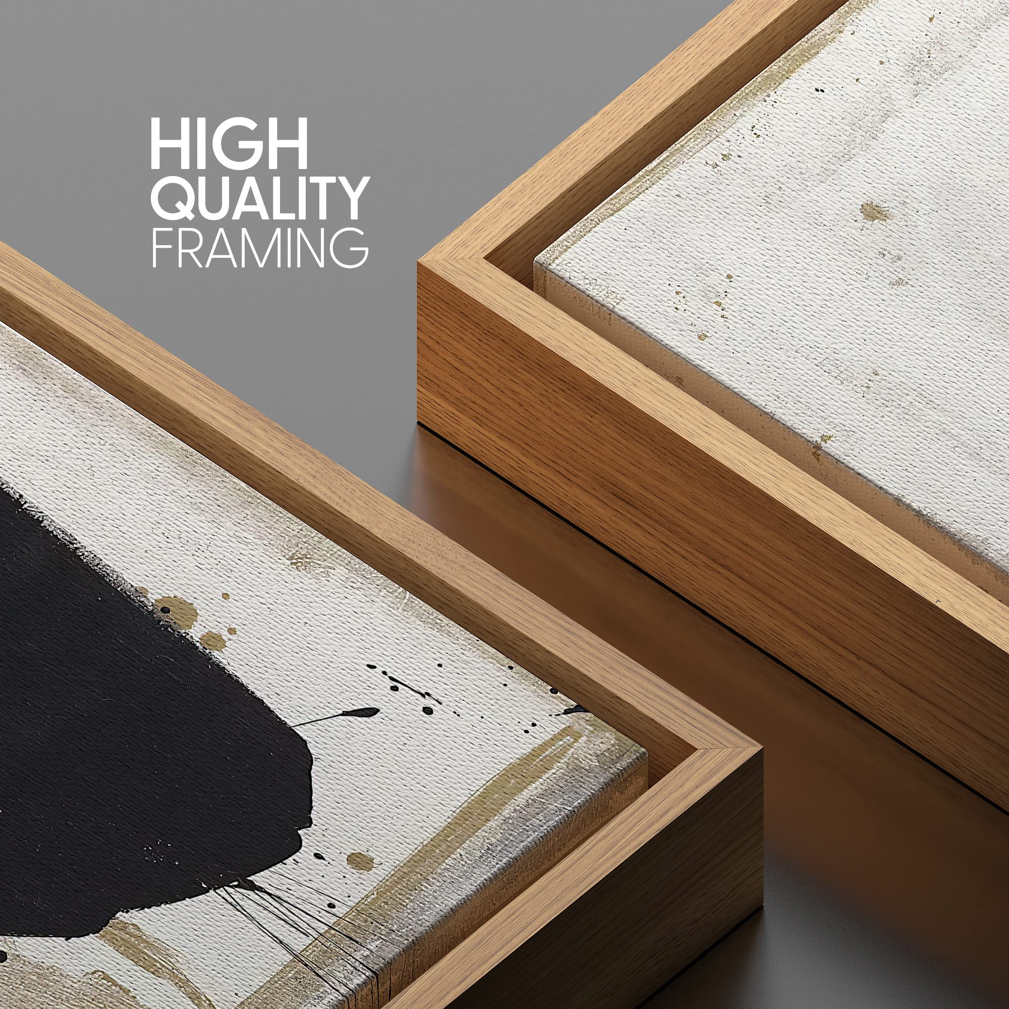 SIGNWIN Framed Canvas Print Wall Art Black Brown Paint Stroke Collage Abstract Shapes Illustrations Modern Art Decorative Contemporary Chic Minimal for Living Room  Bedroom  Office - 24''x36'' Natural