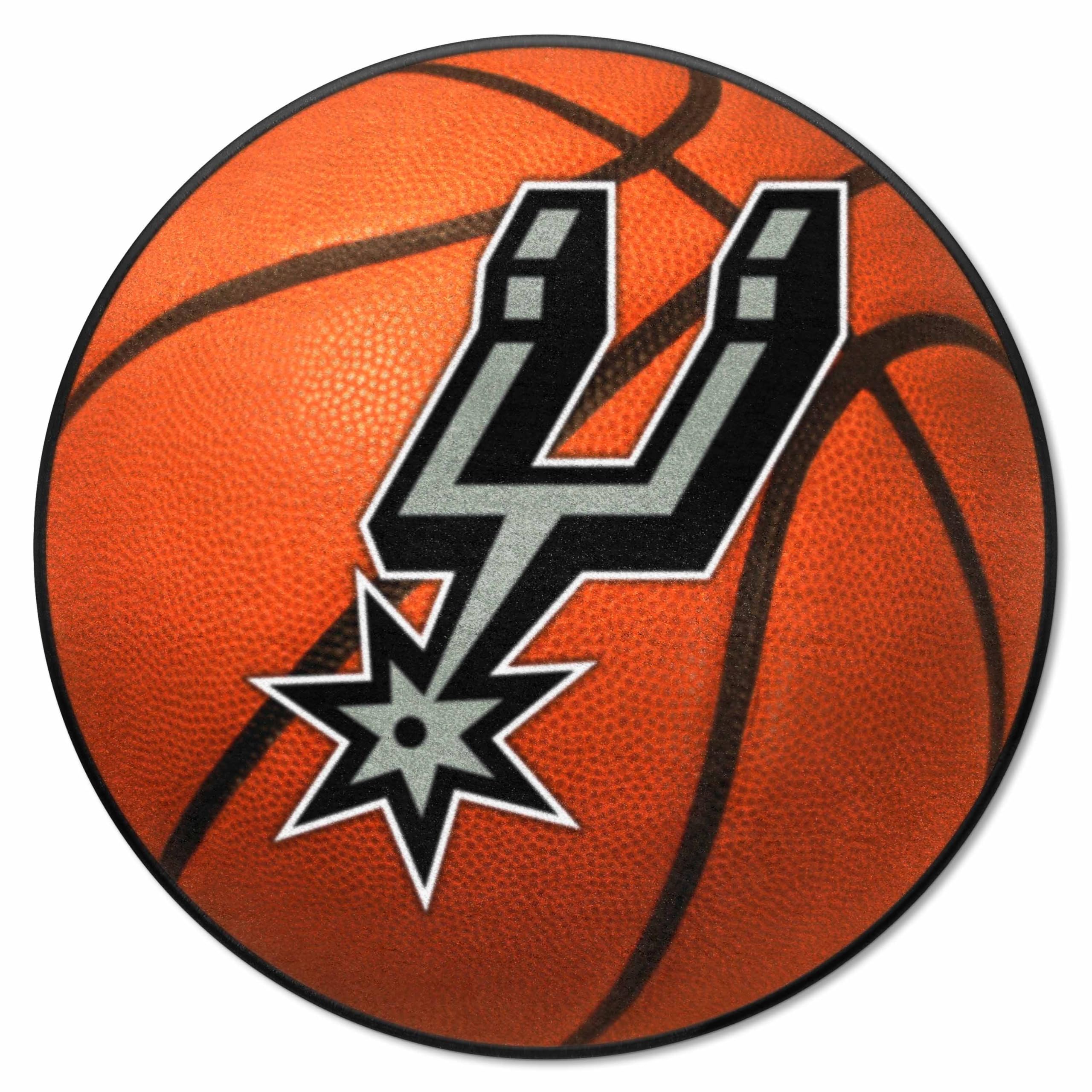 FANMATS 10196 San Antonio Spurs Basketball Shaped Rug - 27in. Diameter, Basketball Design, Sports Fan Accent Rug
