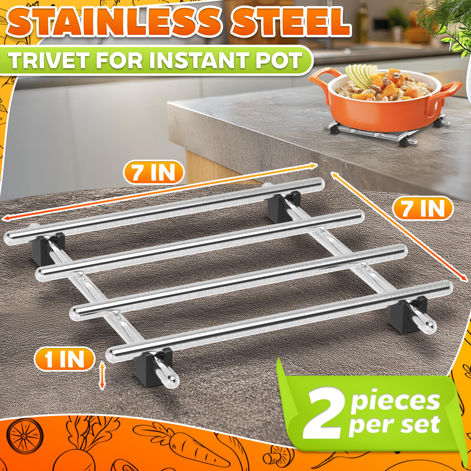 Stainless Steel Trivet For Instant Pot - 2Pcs Stainless Steel Pot Trivets For Table Hot Pads For Kitchen Trivets For Hot Dishes