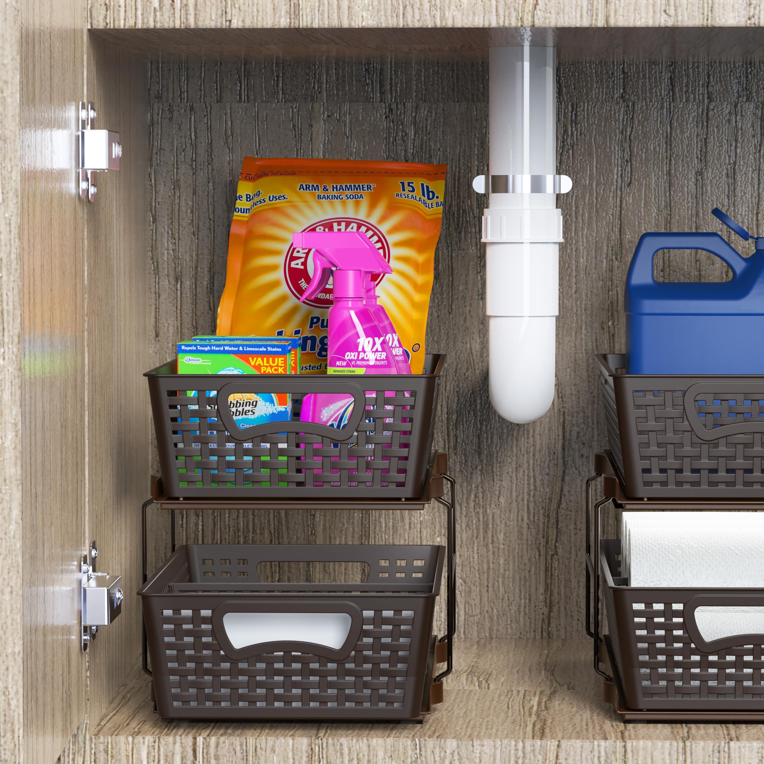 Simple Houseware 2 Tier Bathroom Organizer Tray Pull-Out Sliding Drawer/Under-Sink Storage, Brown