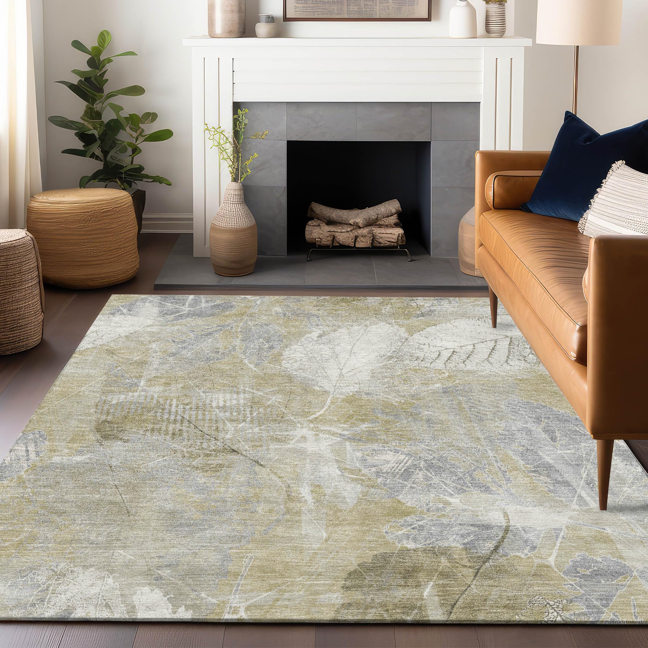 Machine Washable Indoor/Outdoor Chantille Beige 9 x 12 Rug