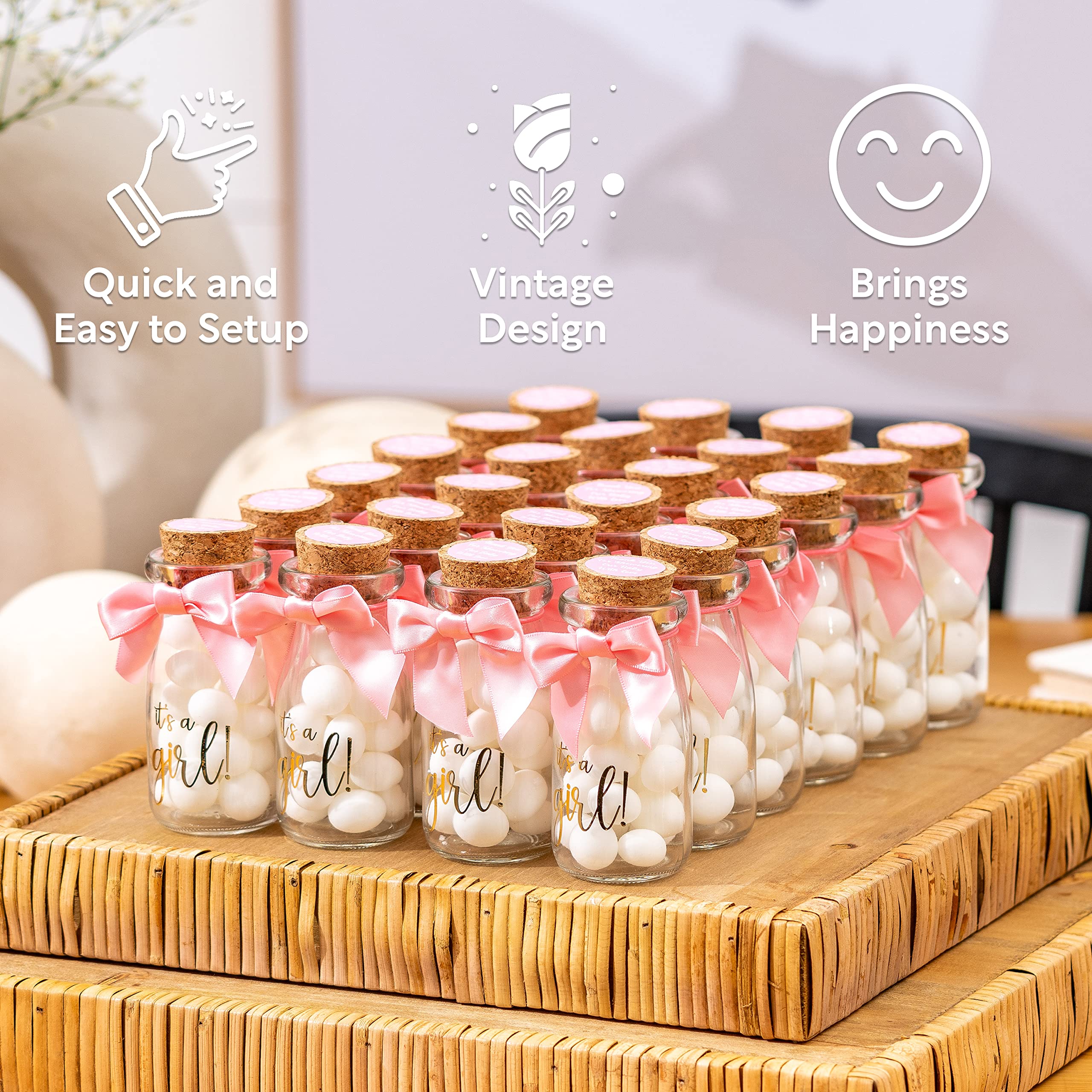 Ethisa 12 Pack It'S A Girl Milk Glass Bottles With Ribbons And Stickers - Vintage Baby Shower Favors For Guests And Table Center