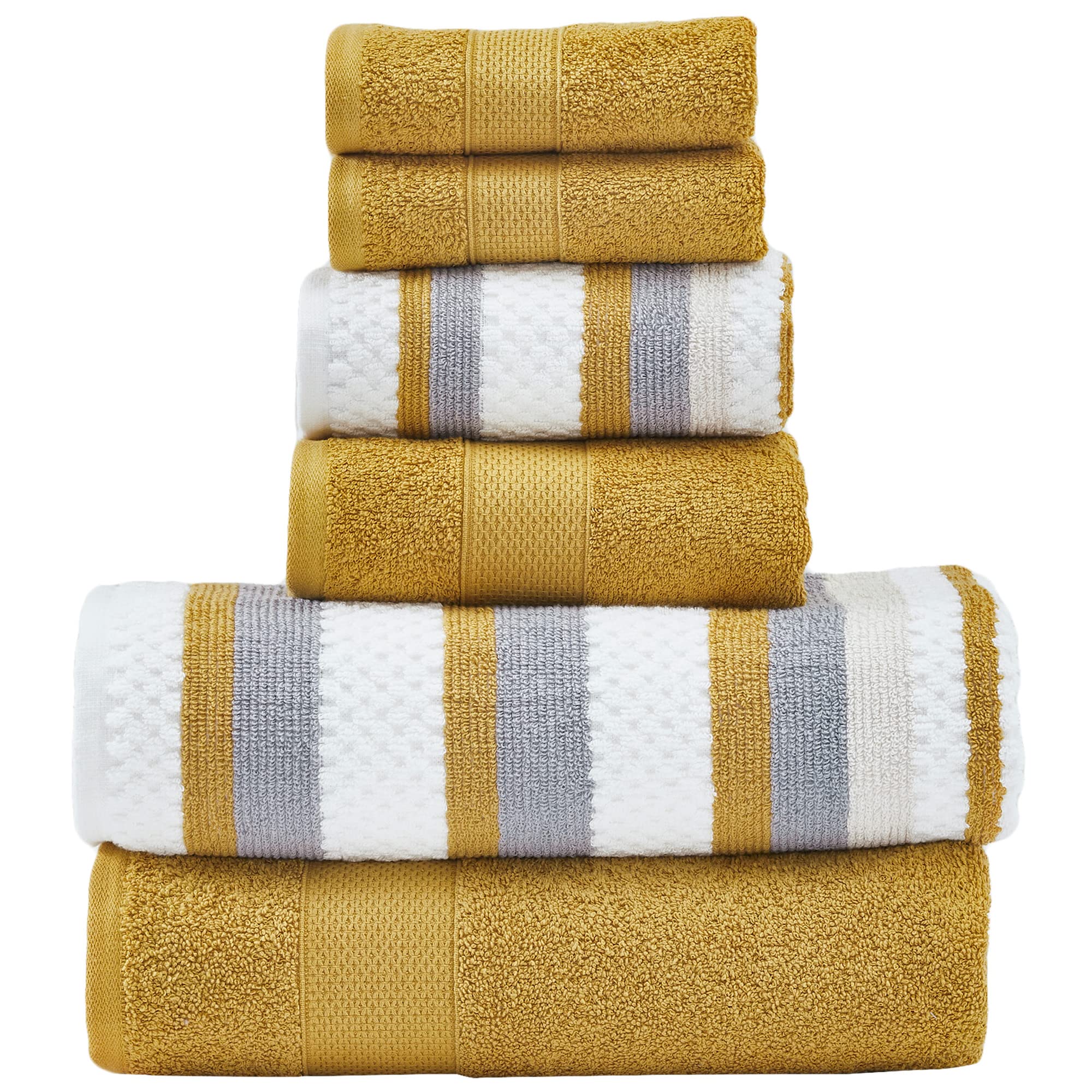 Modern Threads Pax 6-Piece Reversible Yarn Dyed Jacquard Towel Set - Bath Towels, Hand Towels, & Washcloths - Super Absorbent &