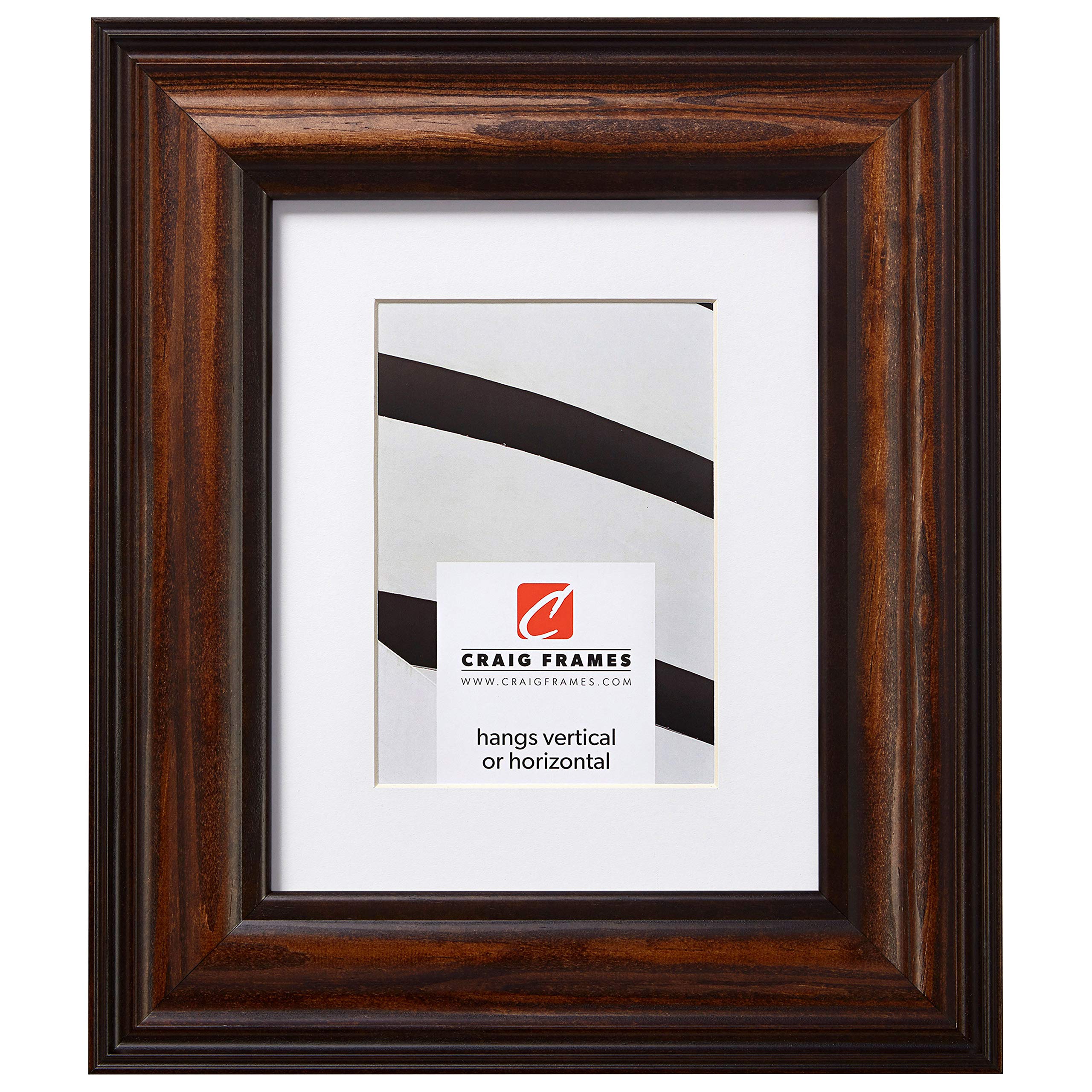 Craig Frames Potomac, 5 x 7 Inch American Walnut Brown Picture Frame Matted to Display a 4 x 6 Inch Photo