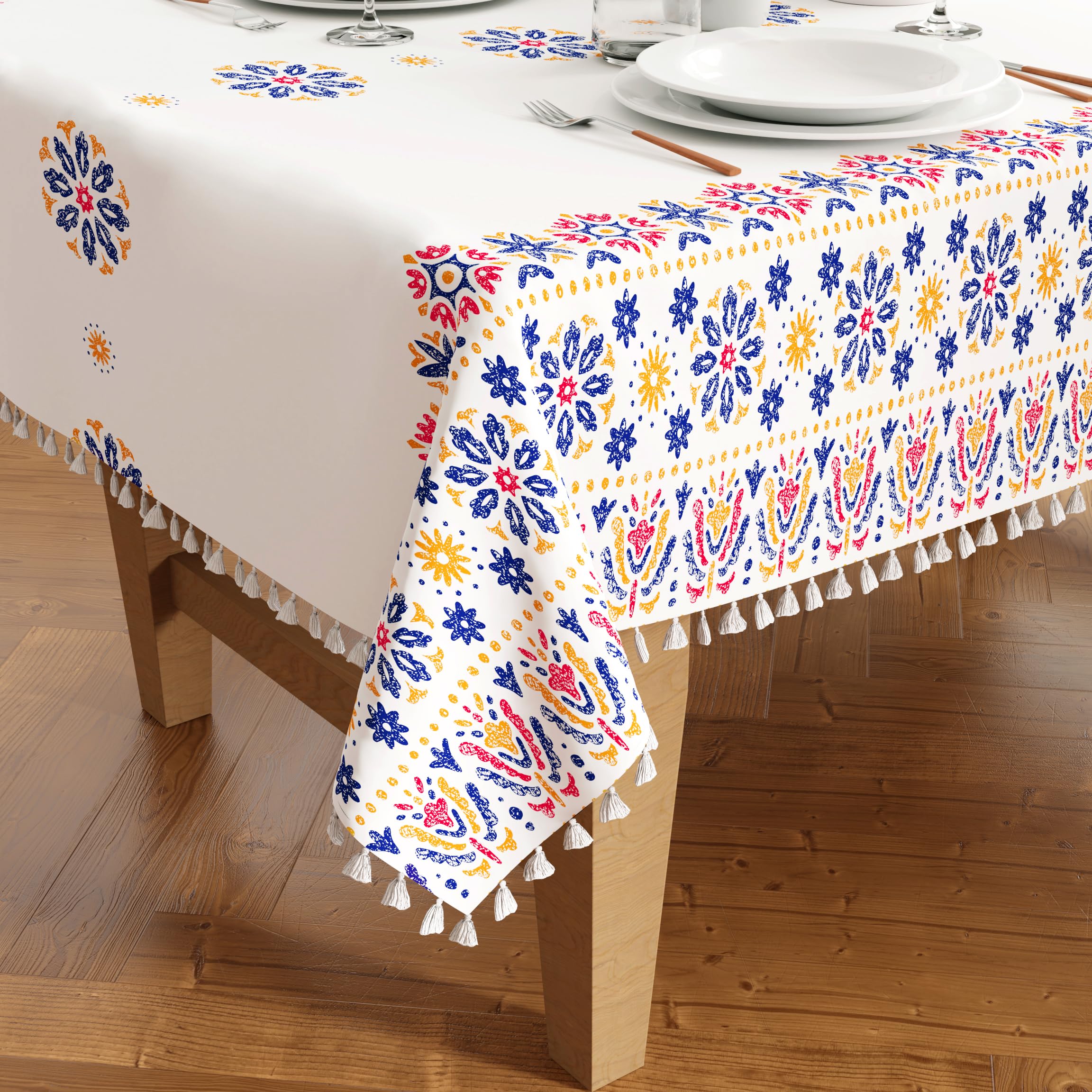 Encasa XO Dining Table Cover Cloth  4 Seater, 140x140 cm Silky Polyester Square Table Cloth | Machine Washable Tablecover for I