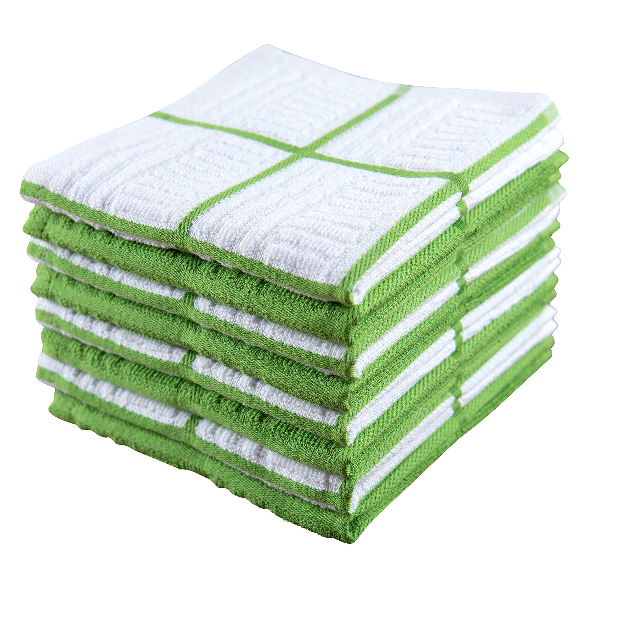 Kitchen Towels Dishcloths 100% Cotton, Set Of 8, Green And White Dish Cloth Towels, Tea Towels, Reusable And Absorbent Cleaning