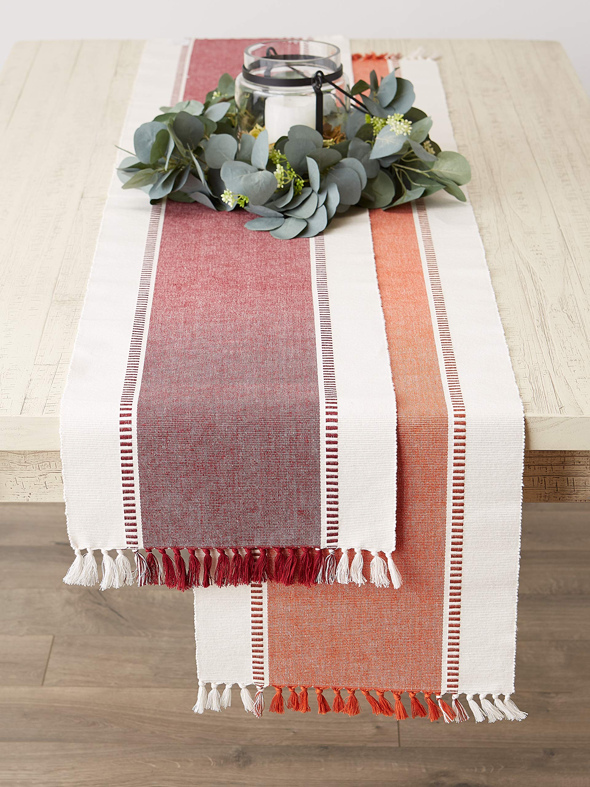 Dii Dobby Stripe Woven Table Runner, 13X72-Inch, Redwood