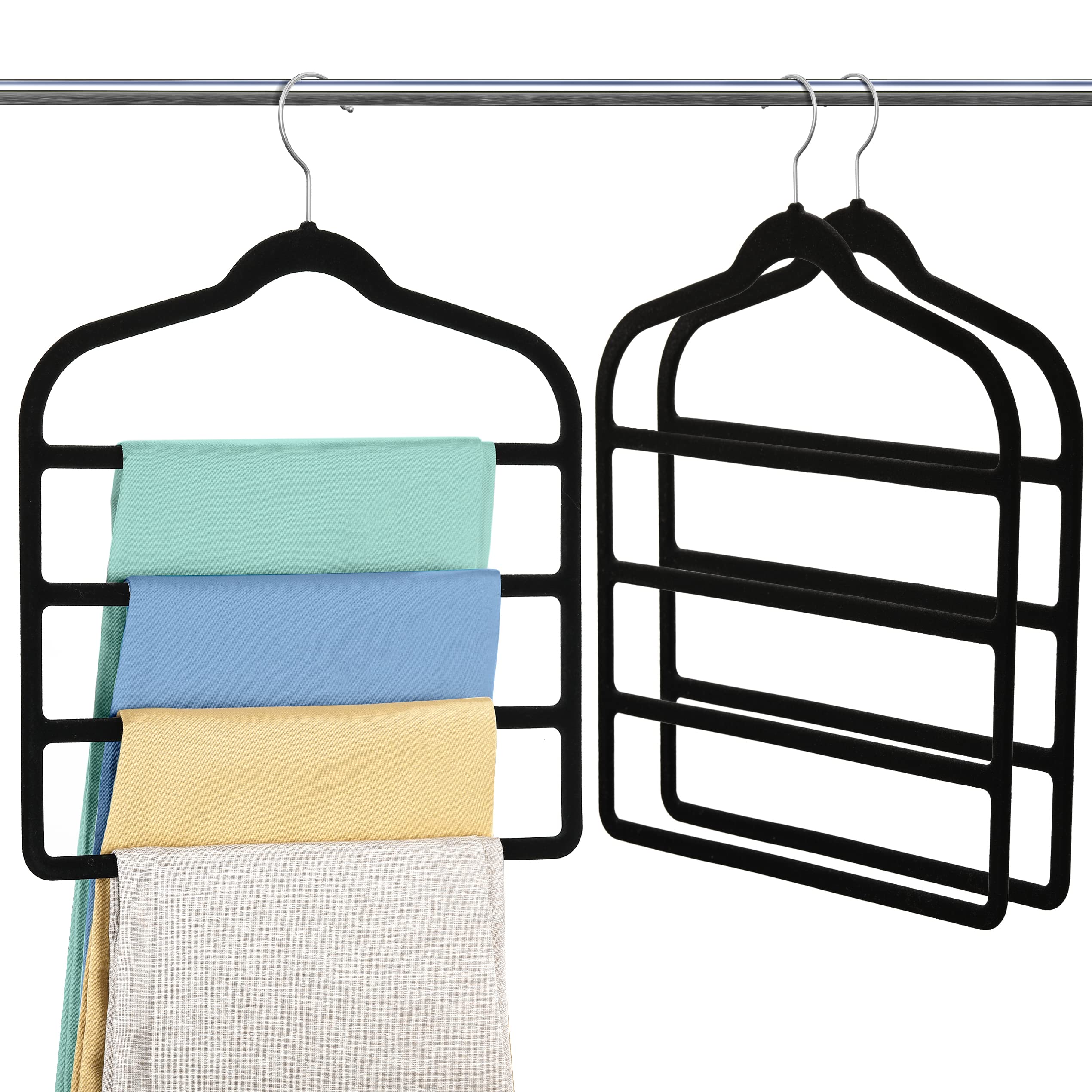 Velvet Pant Clothes Hanger Space Saving Non-Slip Shorts Hanger  Myfolrena Jeans Slack Trousers Hangers Multiple Velvet Hanger Closet Organizer Storage and Organization for Jeans Scarf Tie(Black 3)