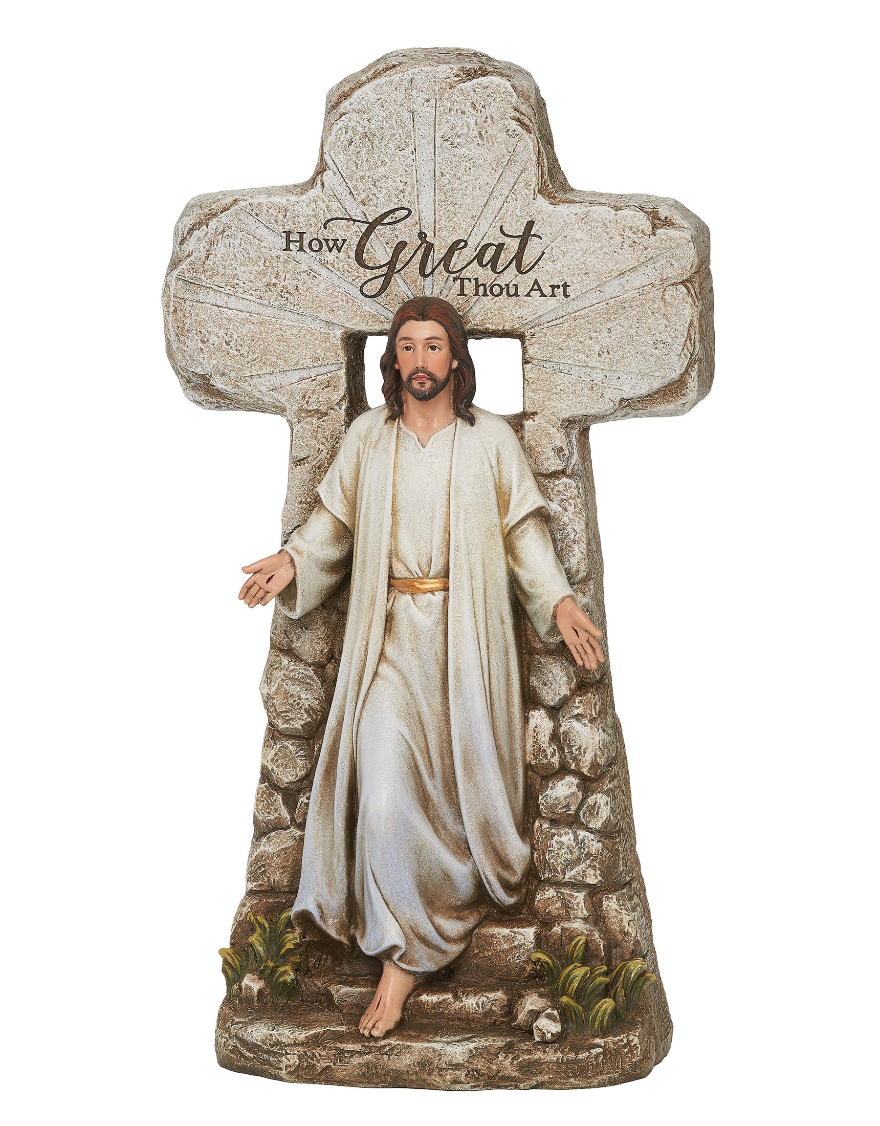 Josephs Studio by Roman - Jesus Rising Cross Figure, Renaissance Collection, 15.25 H, Resin and Stone, Religious Gift, Decorati