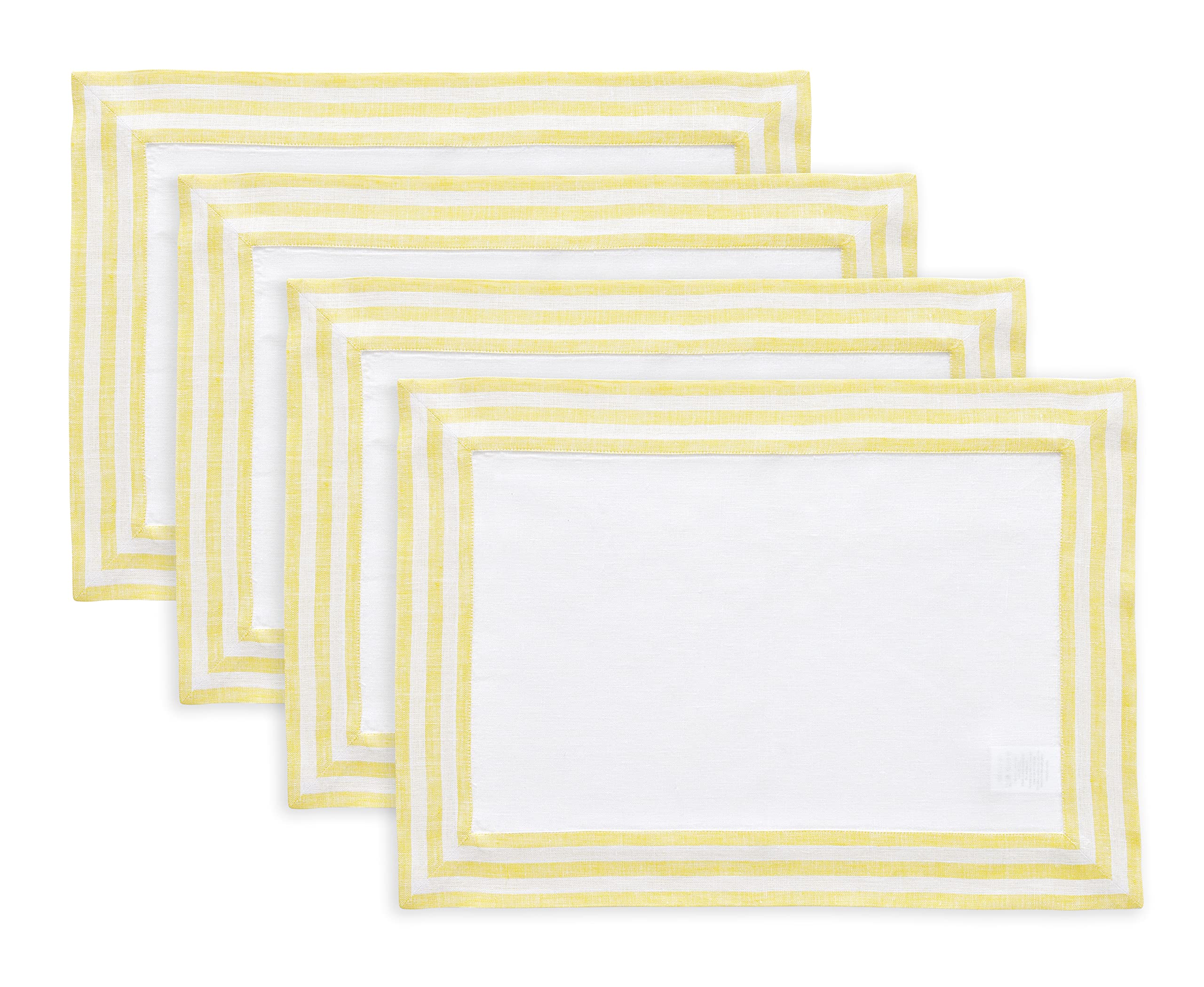 Solino Home Linen Placemats Set Of 4-100% Pure Linen Cloth Fabric Placemats Primrose Yellow - 19'' L X 14'' W Inch Washable Dini