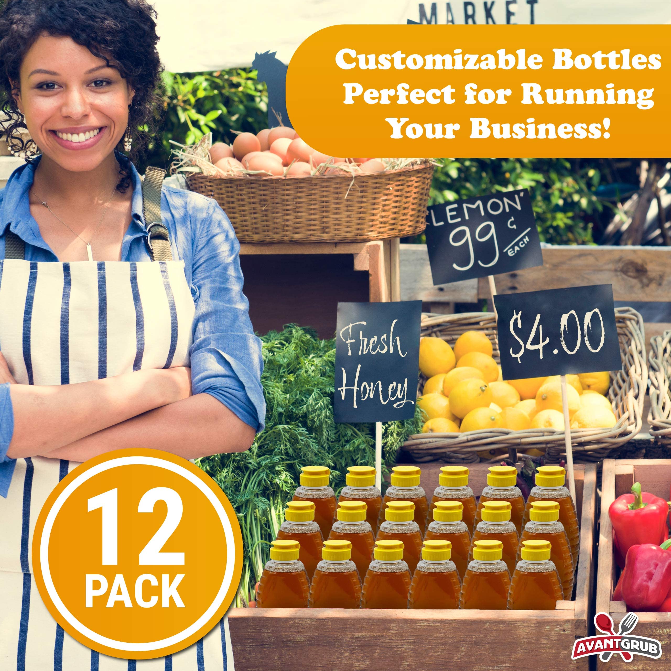Easy Squeeze 12 Pk 12 Oz Empty Honey Bottles. Bpa-Free Food-Safe Pet Plastic Honey Dispenser. Flip-Top Refillable Syrup Containe