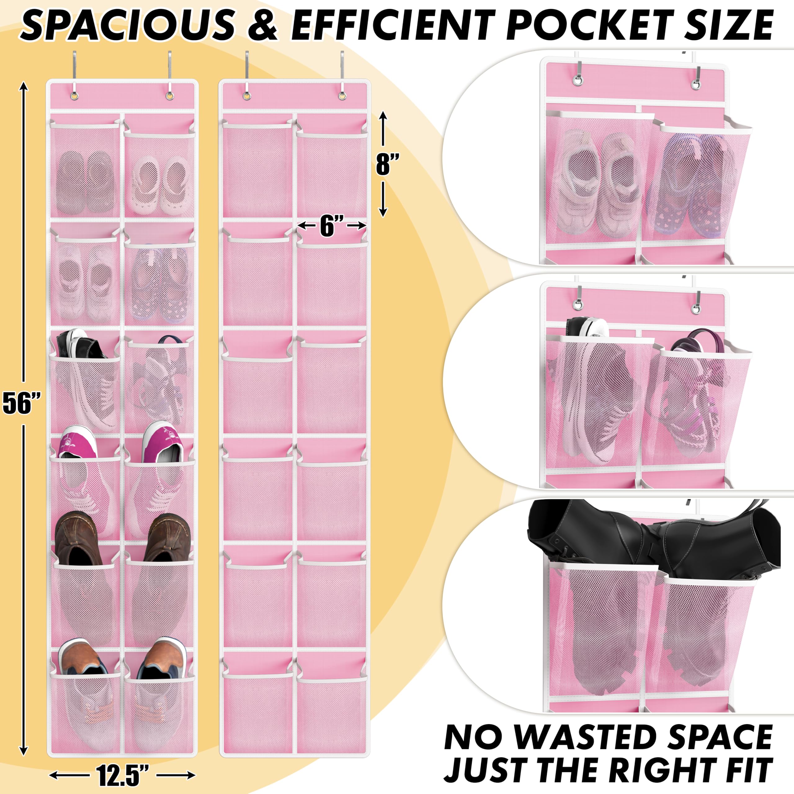 Simple Houseware 24 Pockets - 2Pk 12 Large Pockets Over Door Hanging Shoe Organizer, Pink