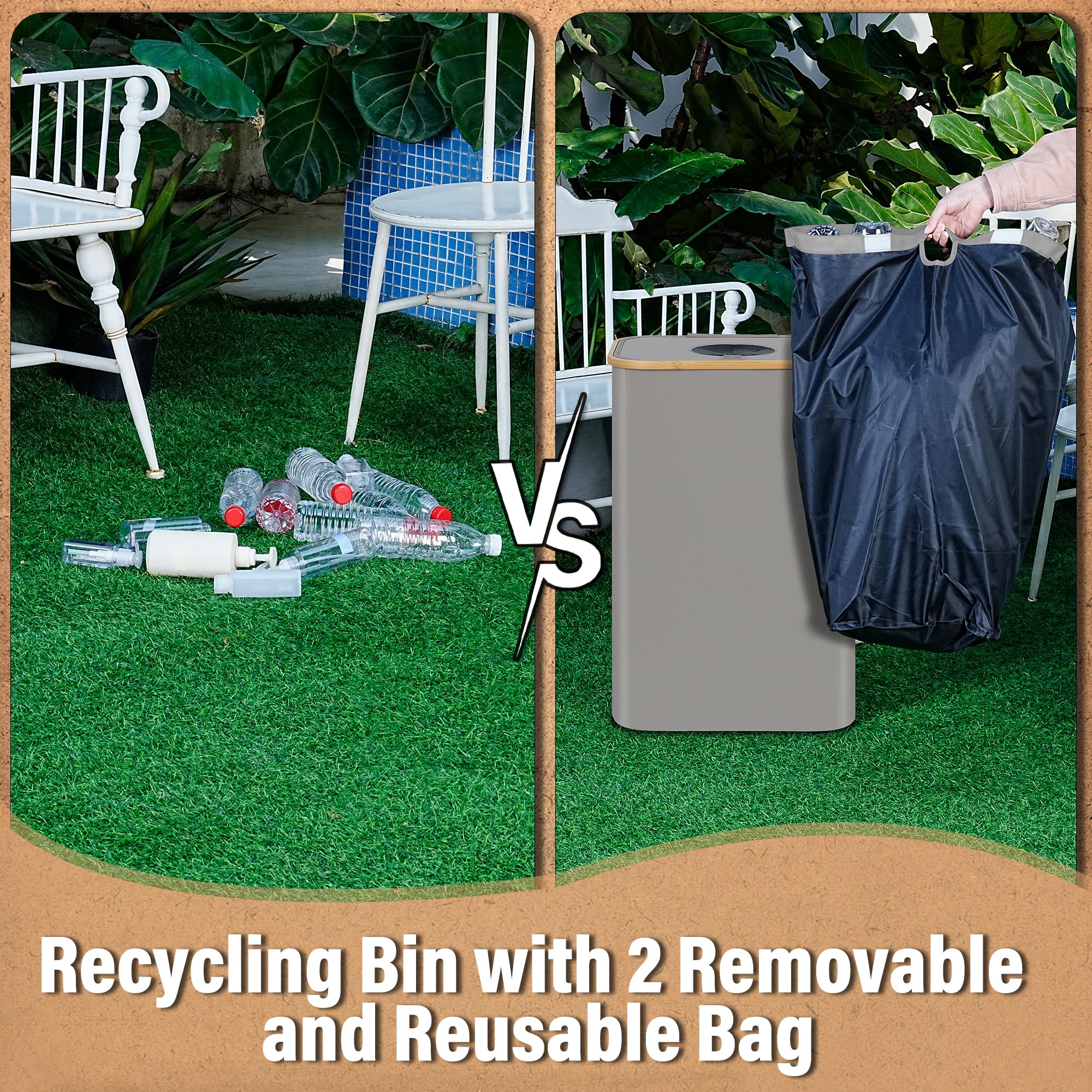 Efluky Recycle Bin 26 Gallon, 100L Recycle Bin For Kitchen With 2 Removeable And Reusable Inner Bag, Large Recycling Bin With Li