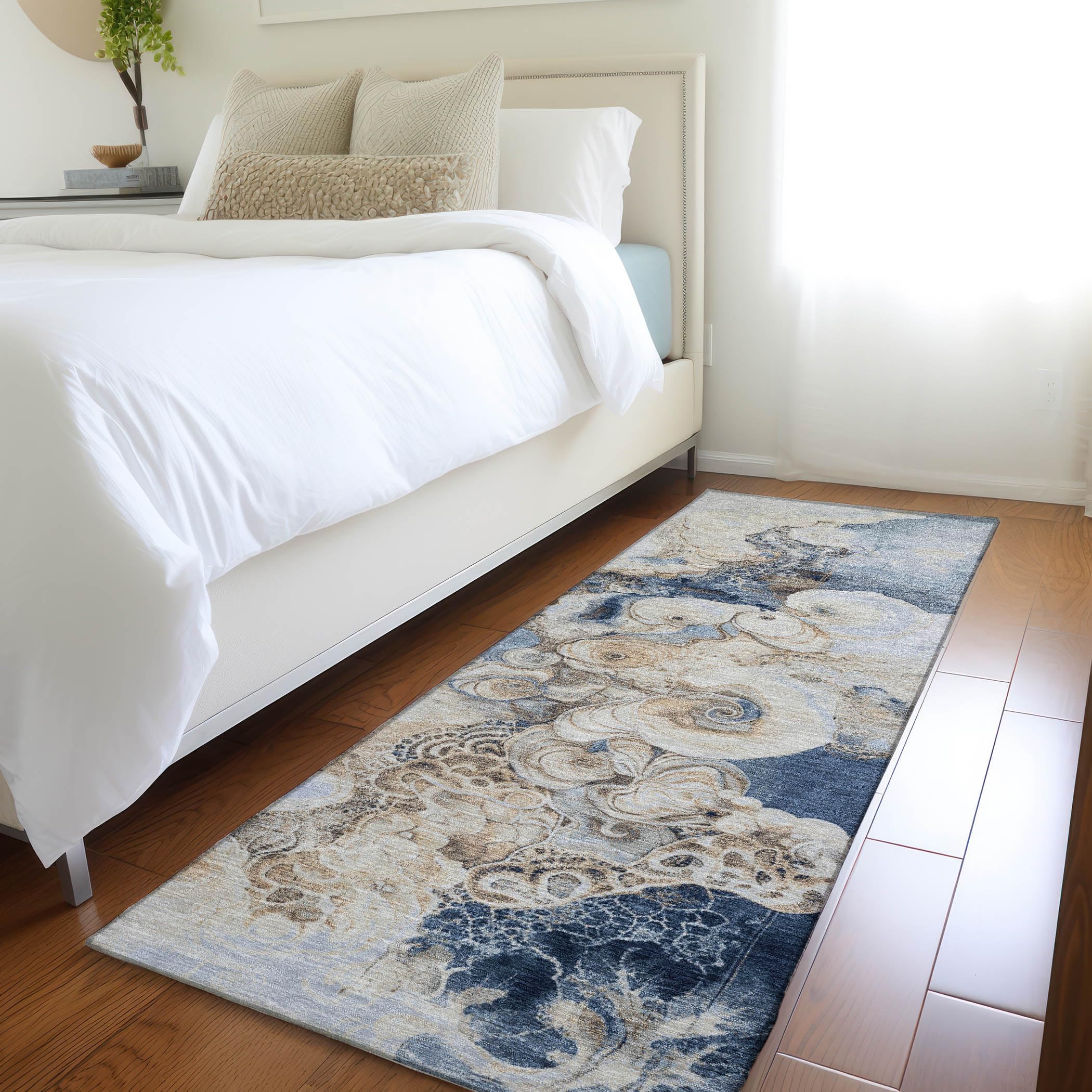 Machine Washable Indoor/Outdoor Chantille Denim 23 x 76 Runner Rug