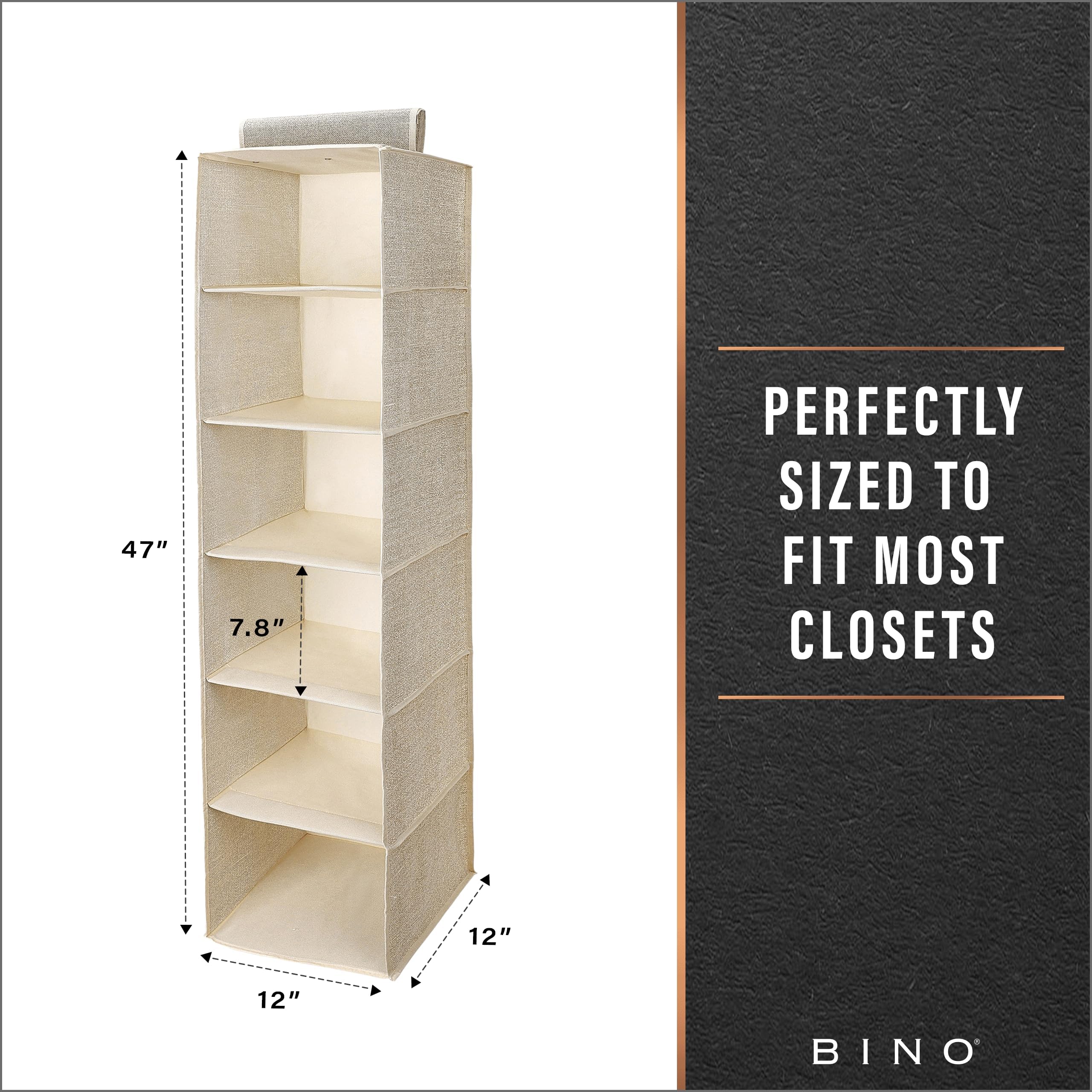 Bino 6-Shelf Sweater Closet Organizer - Beige | Closet Hanging Organizer For Bedroom | Hanging Sweater Storage Organizer | Hangi