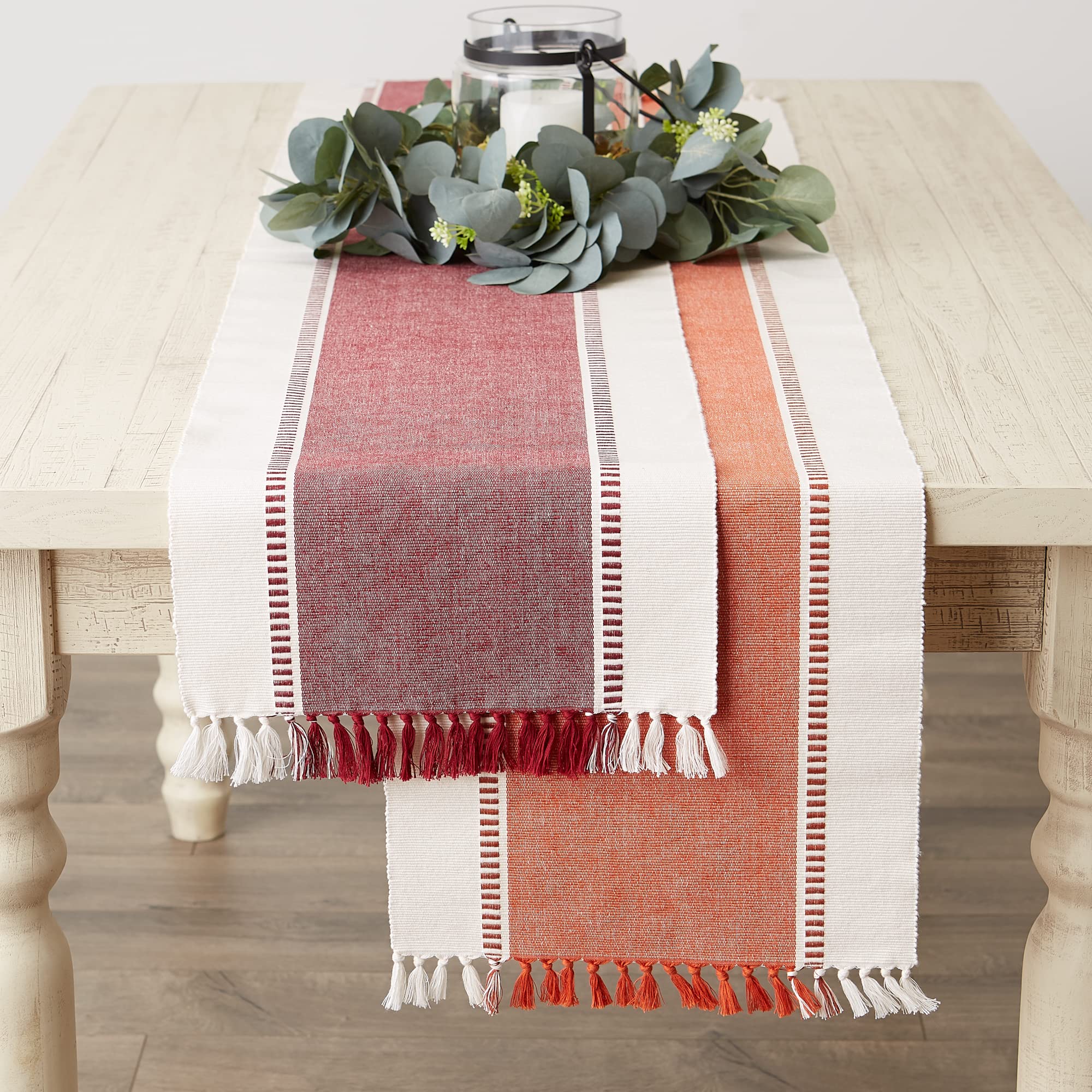 Dii Dobby Stripe Woven Table Runner, 13X72 (13X77.5, Fringe Included), Burnt Orange