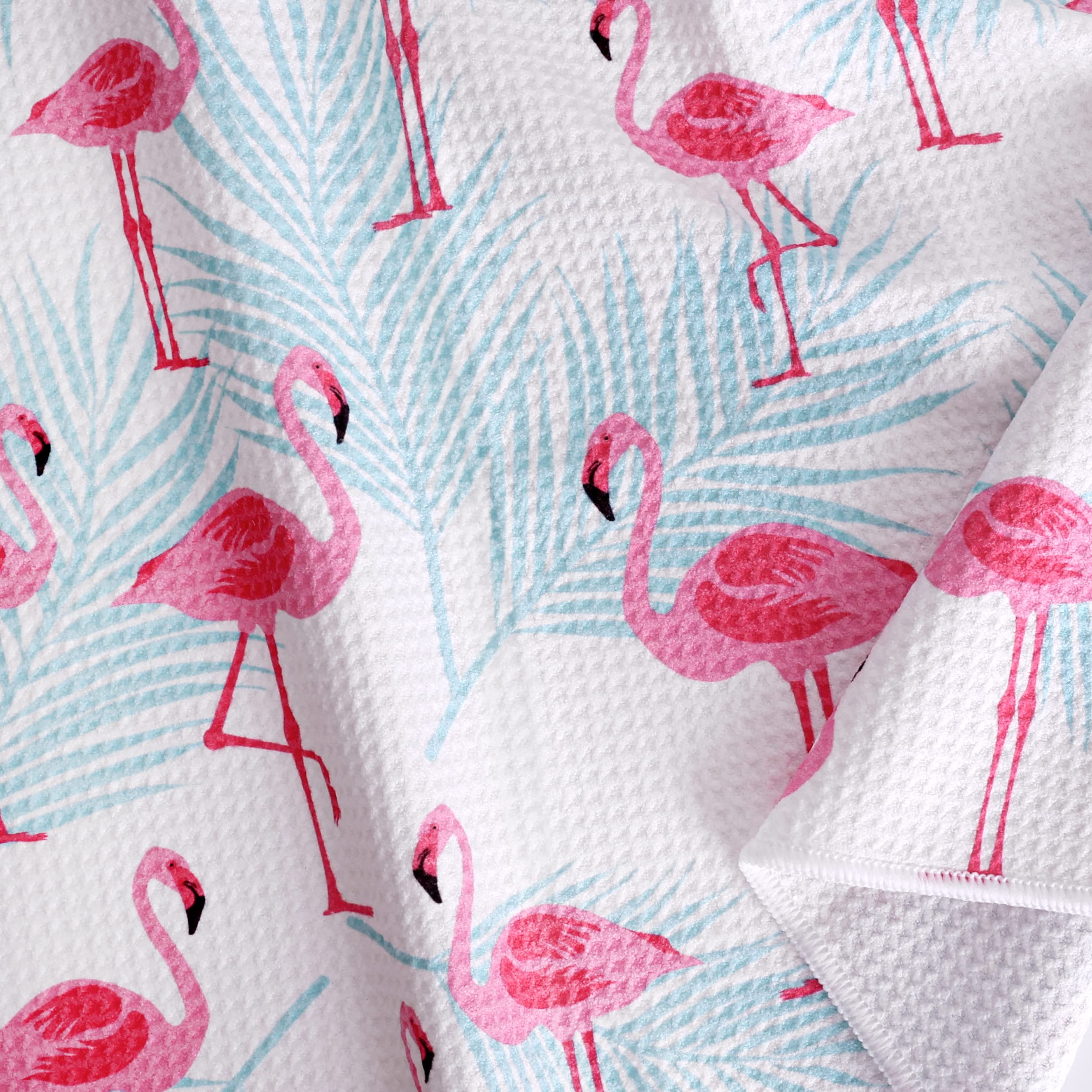 Flamingo Tropics Golf Towel with Clip for Women and Men  Microfiber Waffle and Ball Towels  Set of 2