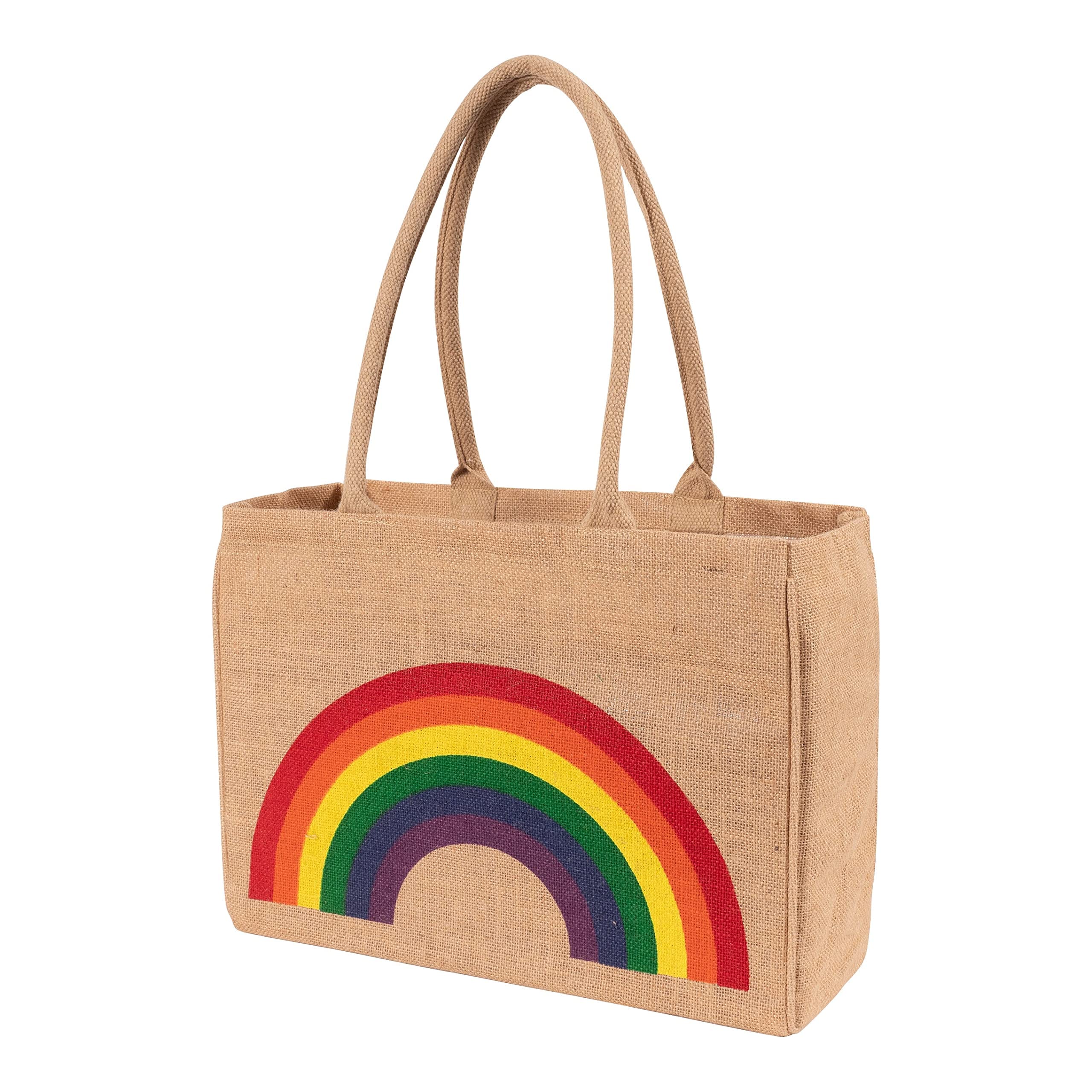 Kaf Home Jute Market Tote Handles Reusable Grocery Bag, Triple Stripe