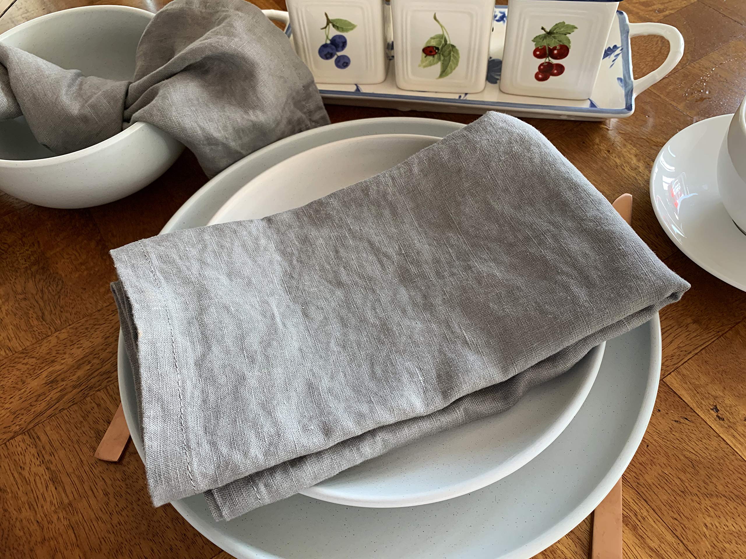 Linen Napkins -100% French Flax - Stonewashed Pure Linen Cloth Napkins - Size 18 Inch X 18 Inch - Set Of 4 (Mid Gray)
