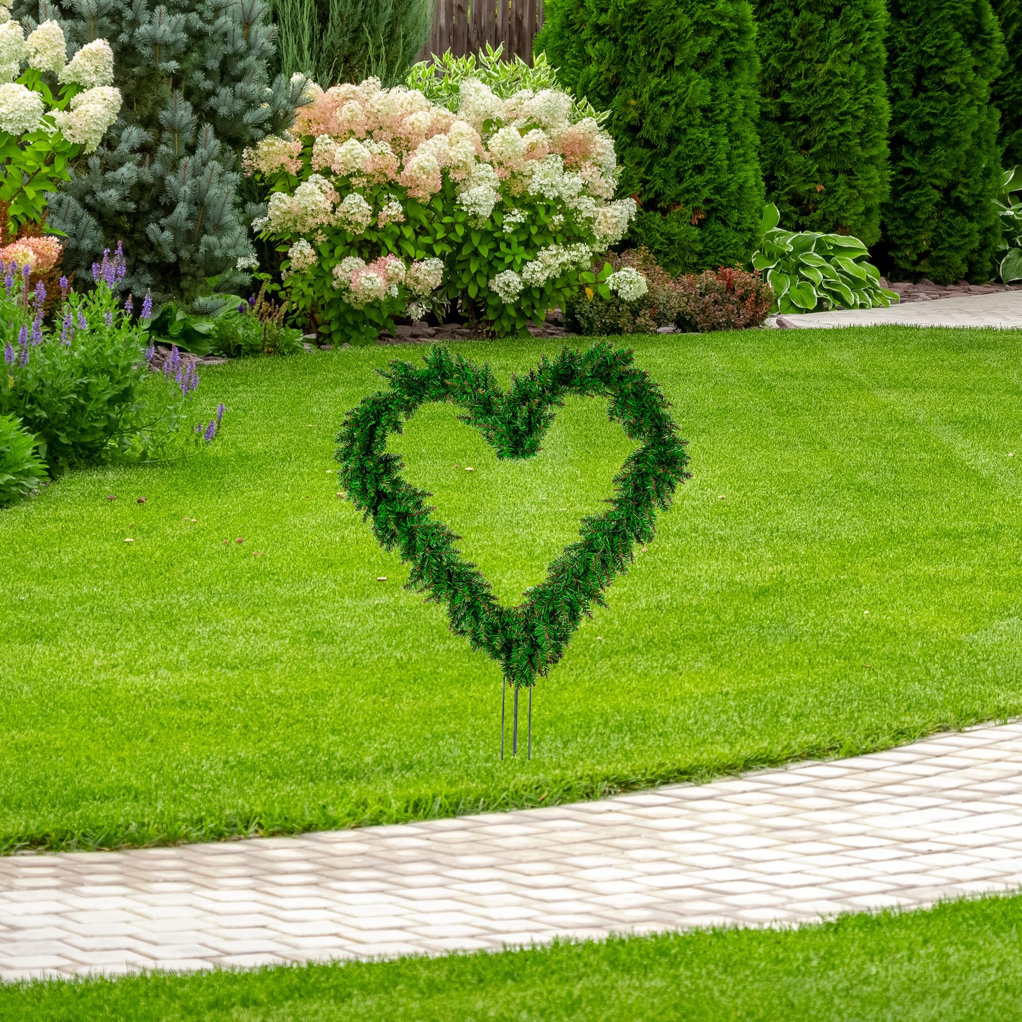 Northlight Pine Heart Shape Wreath with Ground Stakes, 22, Green