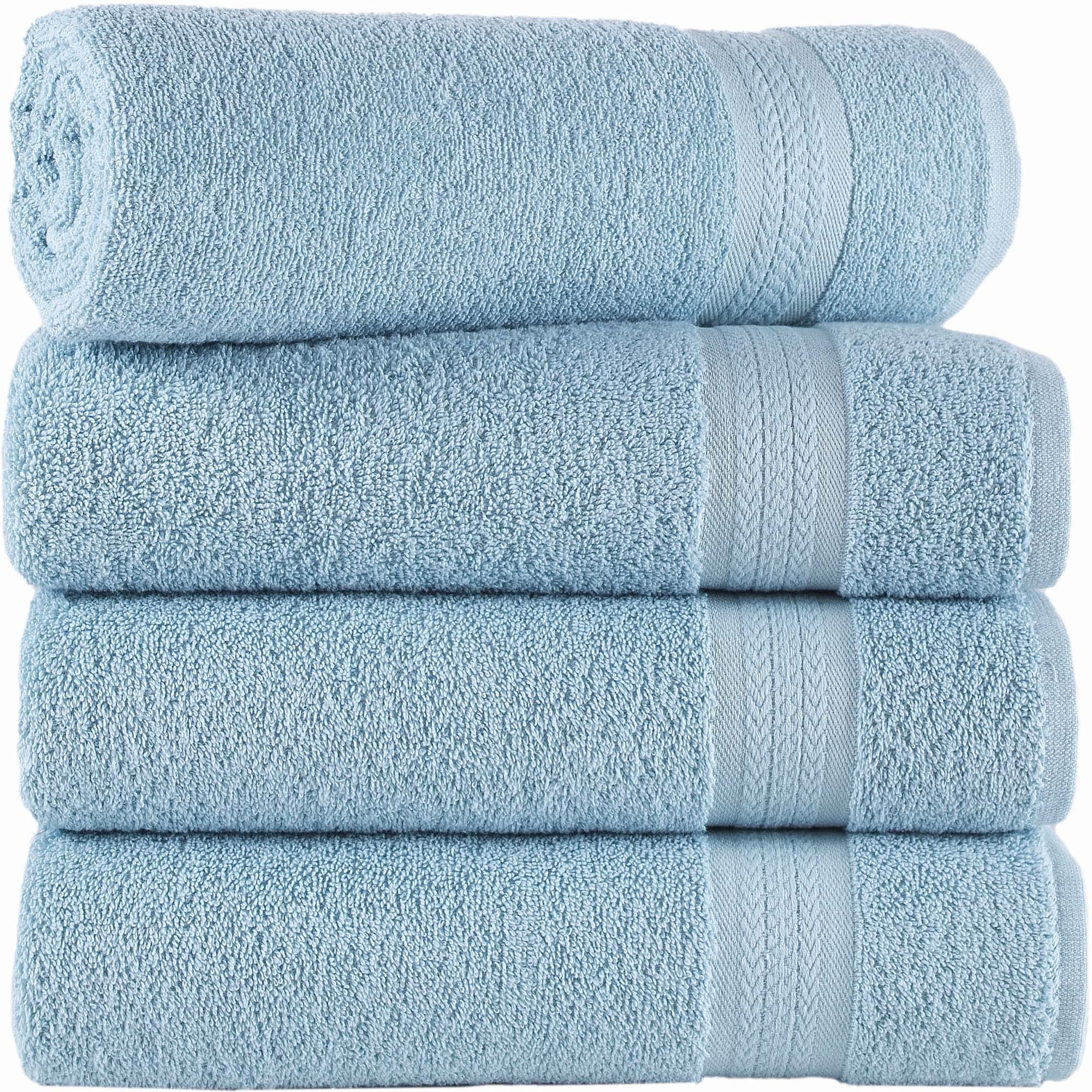 Regal Ruby 4 Pack Blue Bath Towels Quick-Dry High Absorbent 100% Turkish Cotton Towel For Bathroom, Guests, Pool, Gym, Camp, Tra