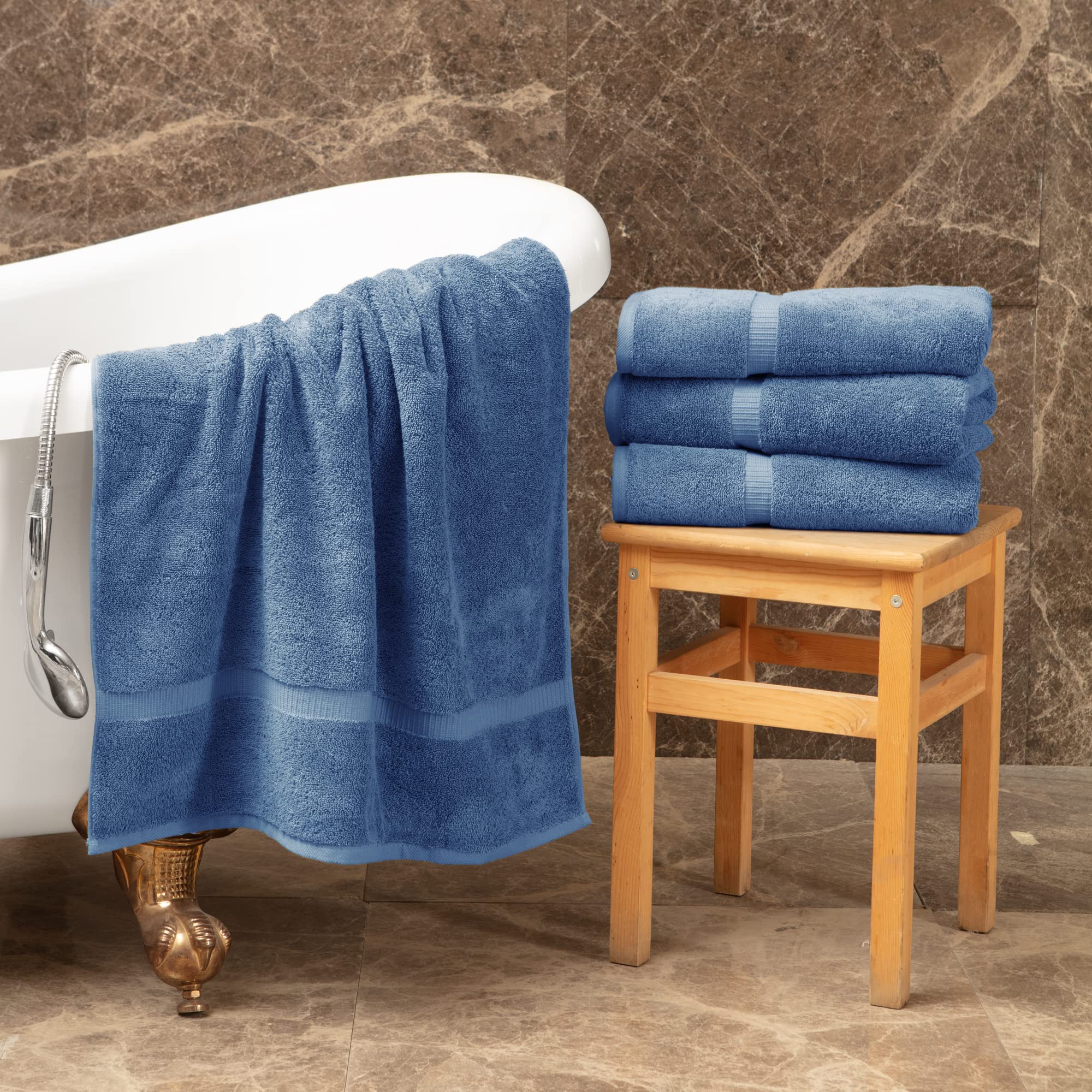 Towel Bazaar Premium Turkish Cotton Super Soft And Absorbent Towels (4-Piece Bath Towels, Wedgewood)