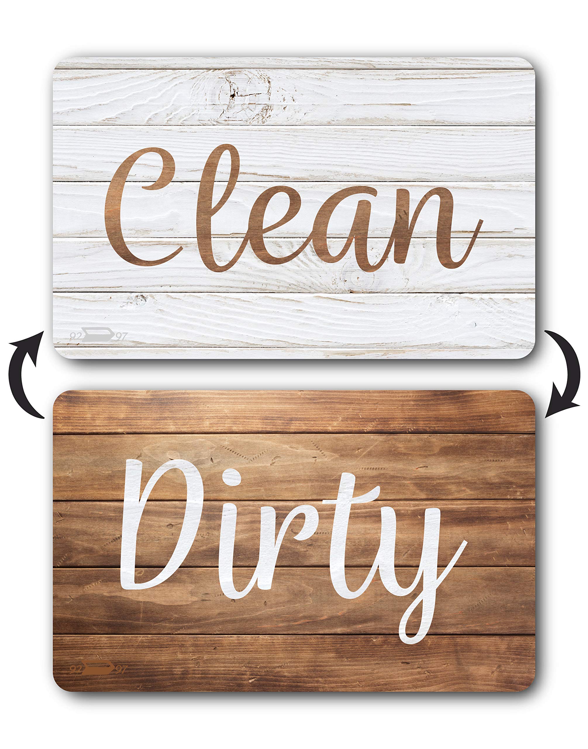 Dark Brown Wood Clean Dirty Magnet For Dishwasher, Reversible Dishwasher Magnet Clean Dirty Sign, Double Sided Strong Kitchen Fl