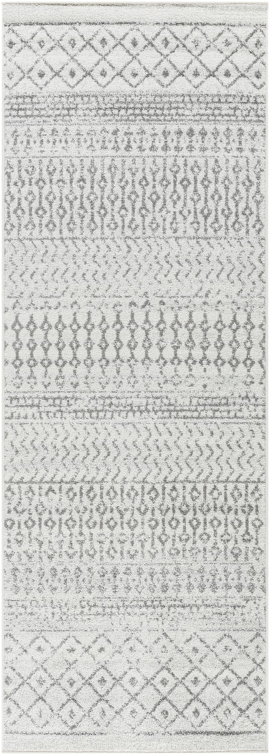 Livabliss Area Rugs - 2x12 Chester Boho Moroccan Cream Runner Rug for Living Room Bedroom - Charcoal Gray Geometric Stain Resist