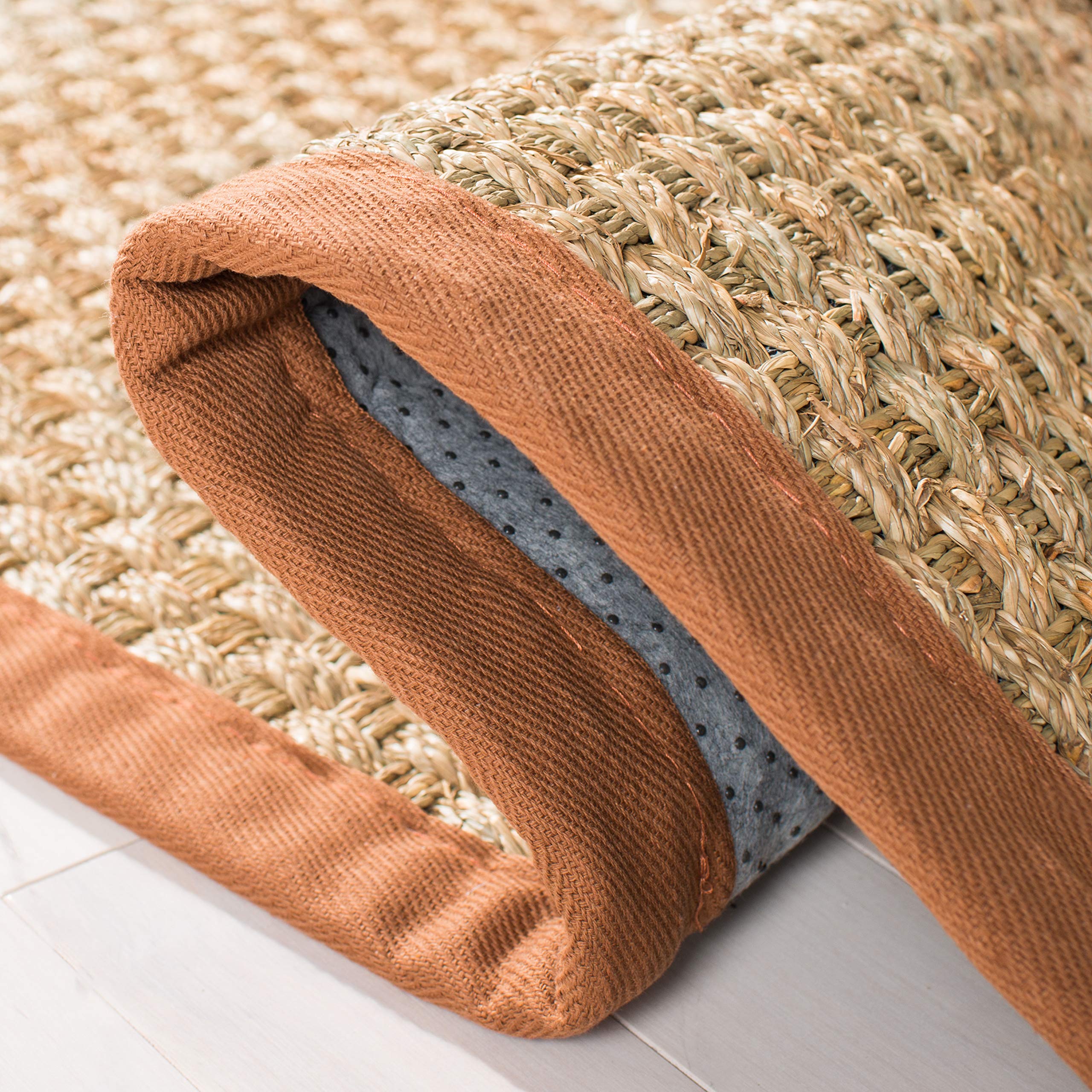Safavieh Natural Fiber Collection 26 X 18 Assorted Nf114B Border Basketweave Seagrass Runner Rug