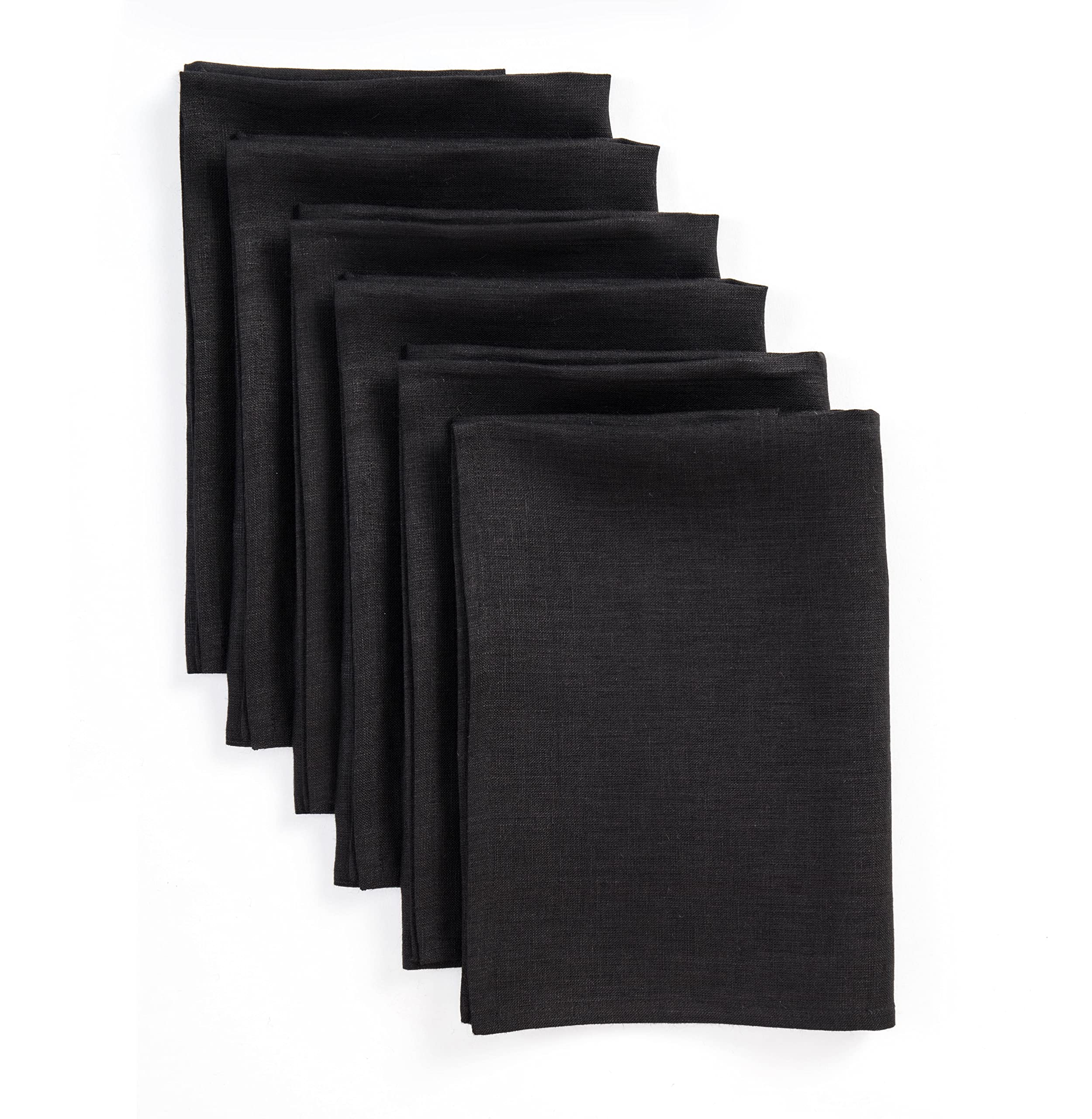 Solino Home Linen Dinner Napkins 20 X 20 Inch - 100% Pure Linen Black Cloth Napkins Set Of 6 For Spring, Easter - Fete, Handcraf
