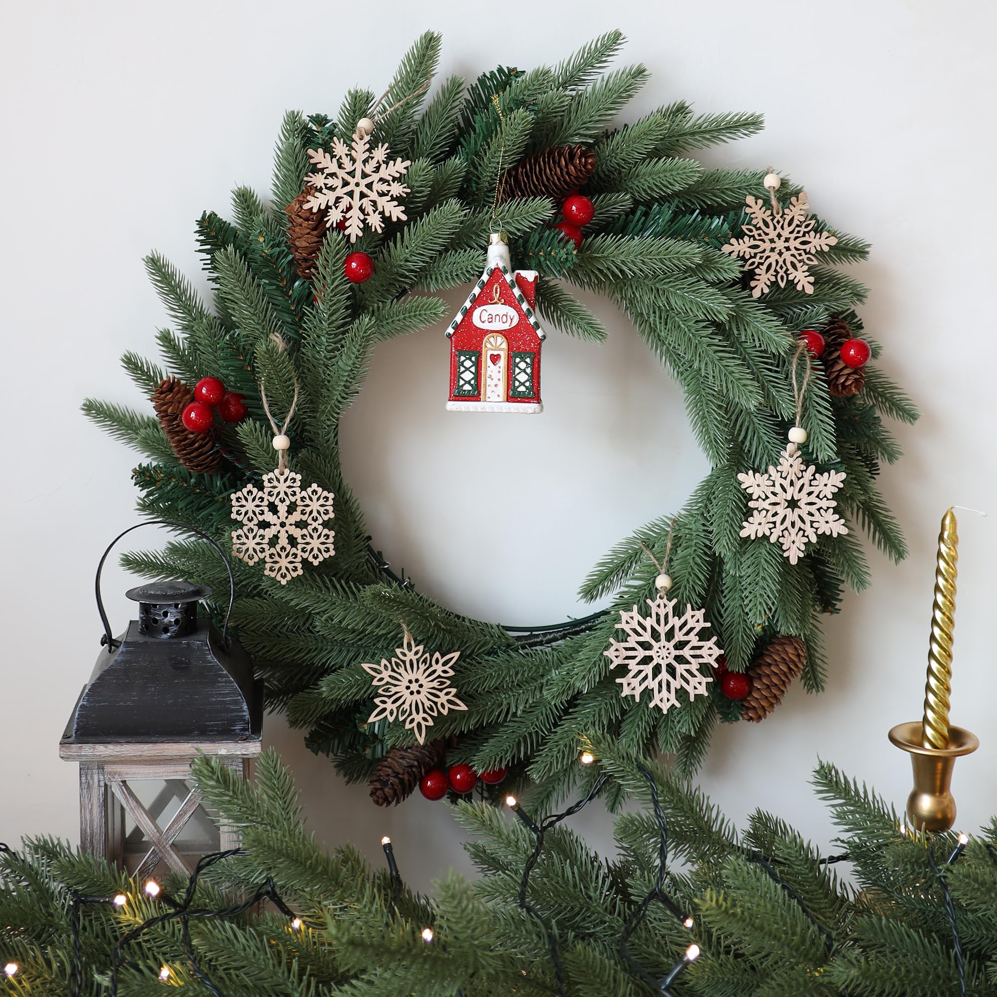 24 Pieces Wooden Christmas Snowflakes Ornaments 3inch Snow Flake Hanging Ornament for Rustic Christmas Tree Decoration Holiady G