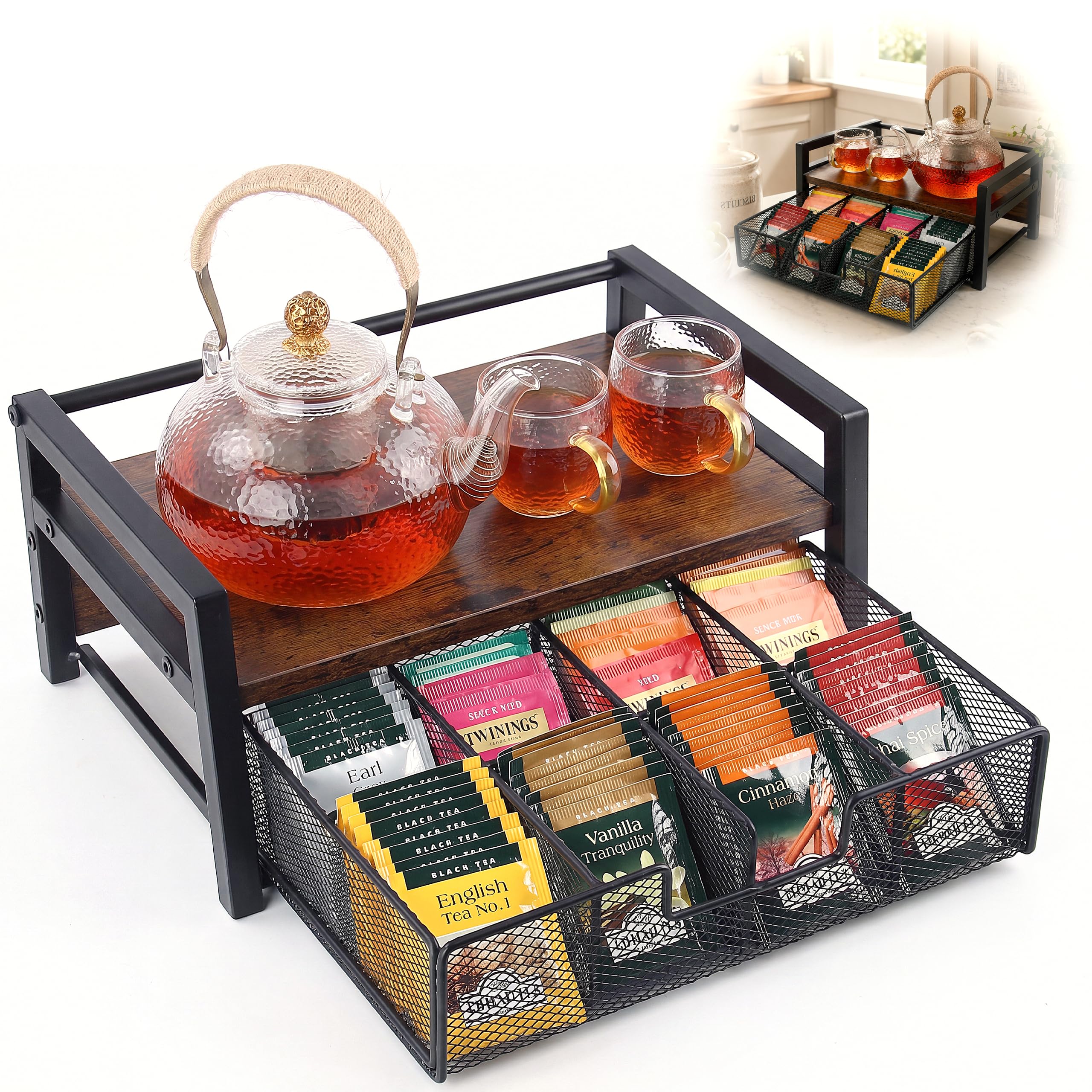 yoopin Tea Bag Organizer for Counter, 8 Compartments
