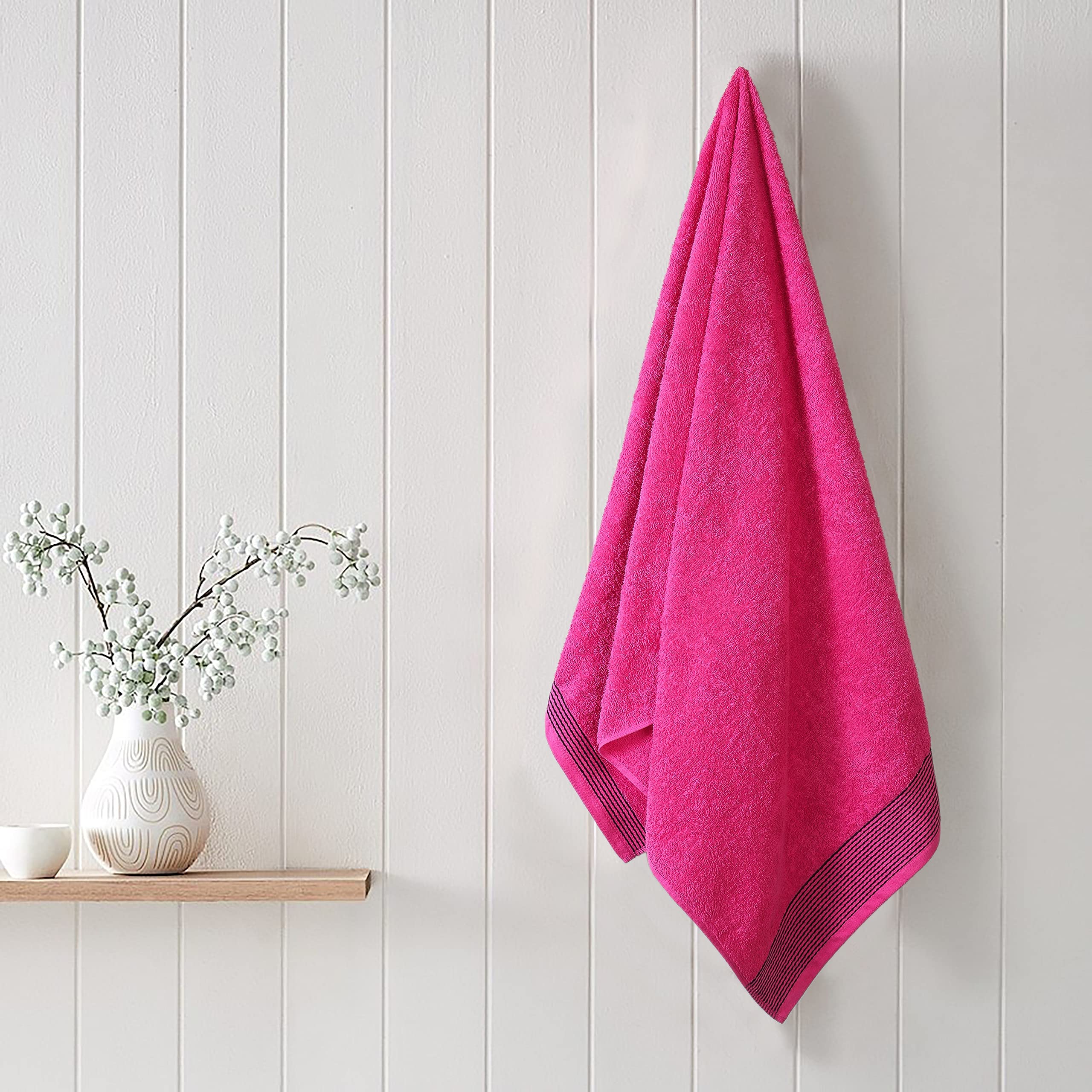 Belizzi Home Ultra Soft 2 Pack Oversized Bath Towel Set, 28X55 Inches, 100% Cotton, Large, Hot Pink
