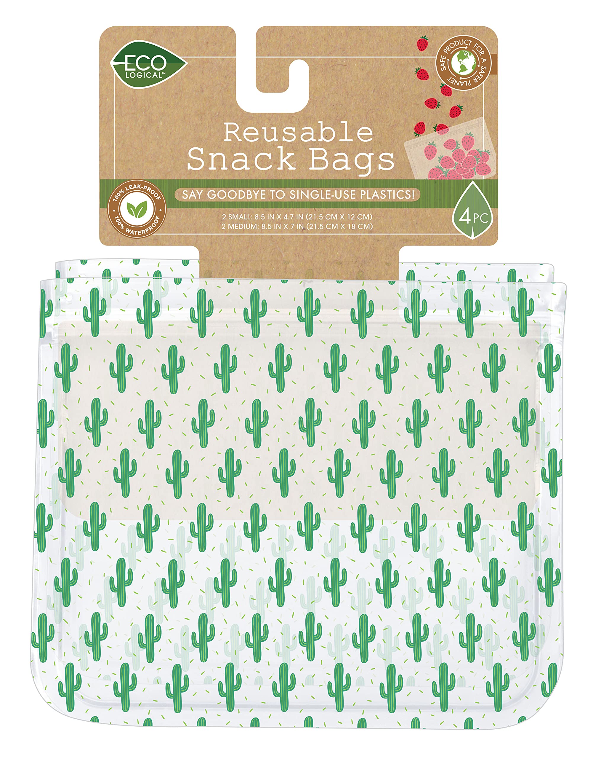 Ecological Reusable Snack Bags, Sustainable Kitchen Accessory, Zero-Waste Lunch Set, 4 Pack, Printed