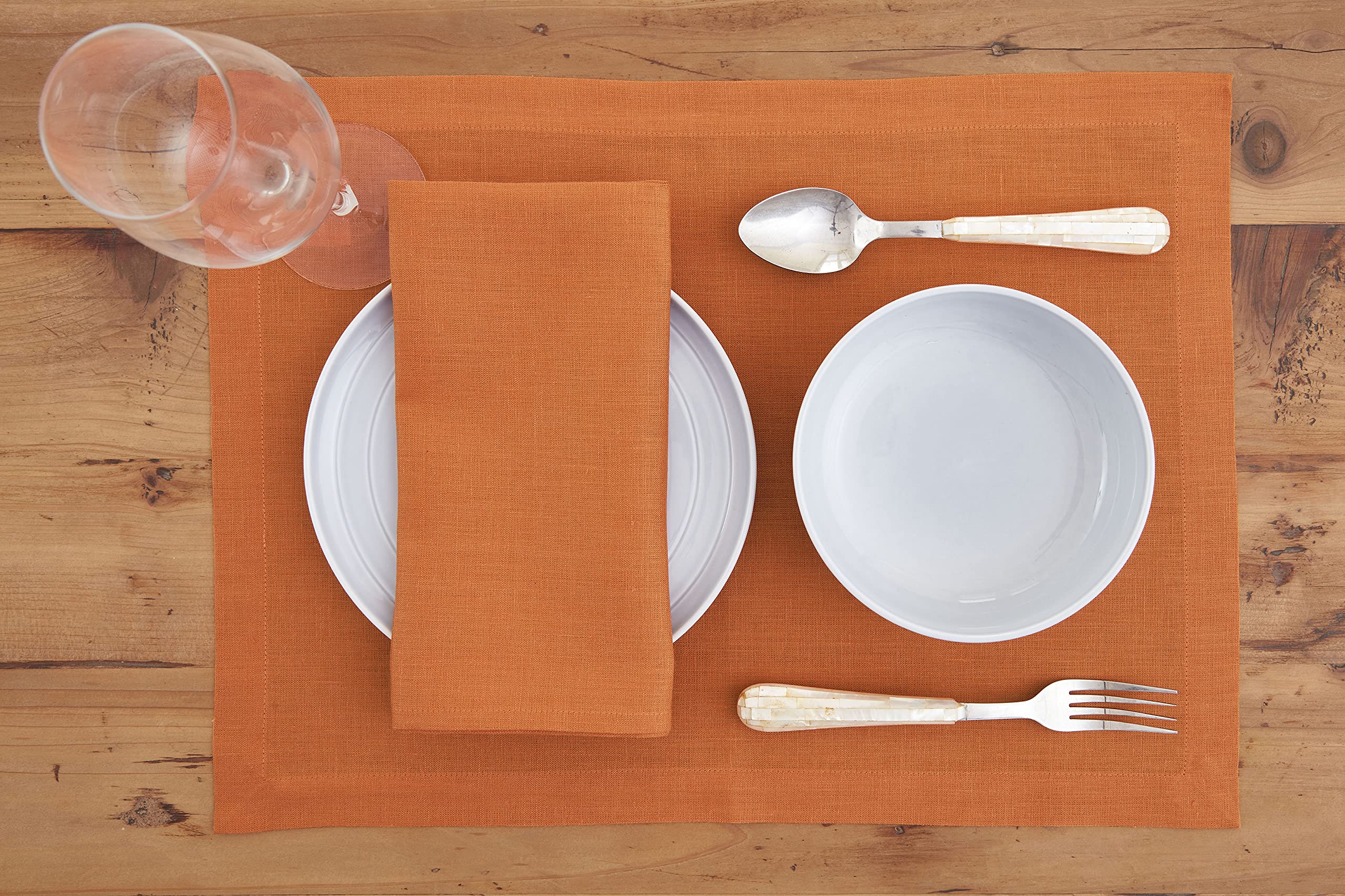 Solino Home Linen Placemats 19'' L X 14'' W Inch - 100% Pure Linen Provence Blue Cloth Placemats Set Of 4 - Fete, Washable Fabri