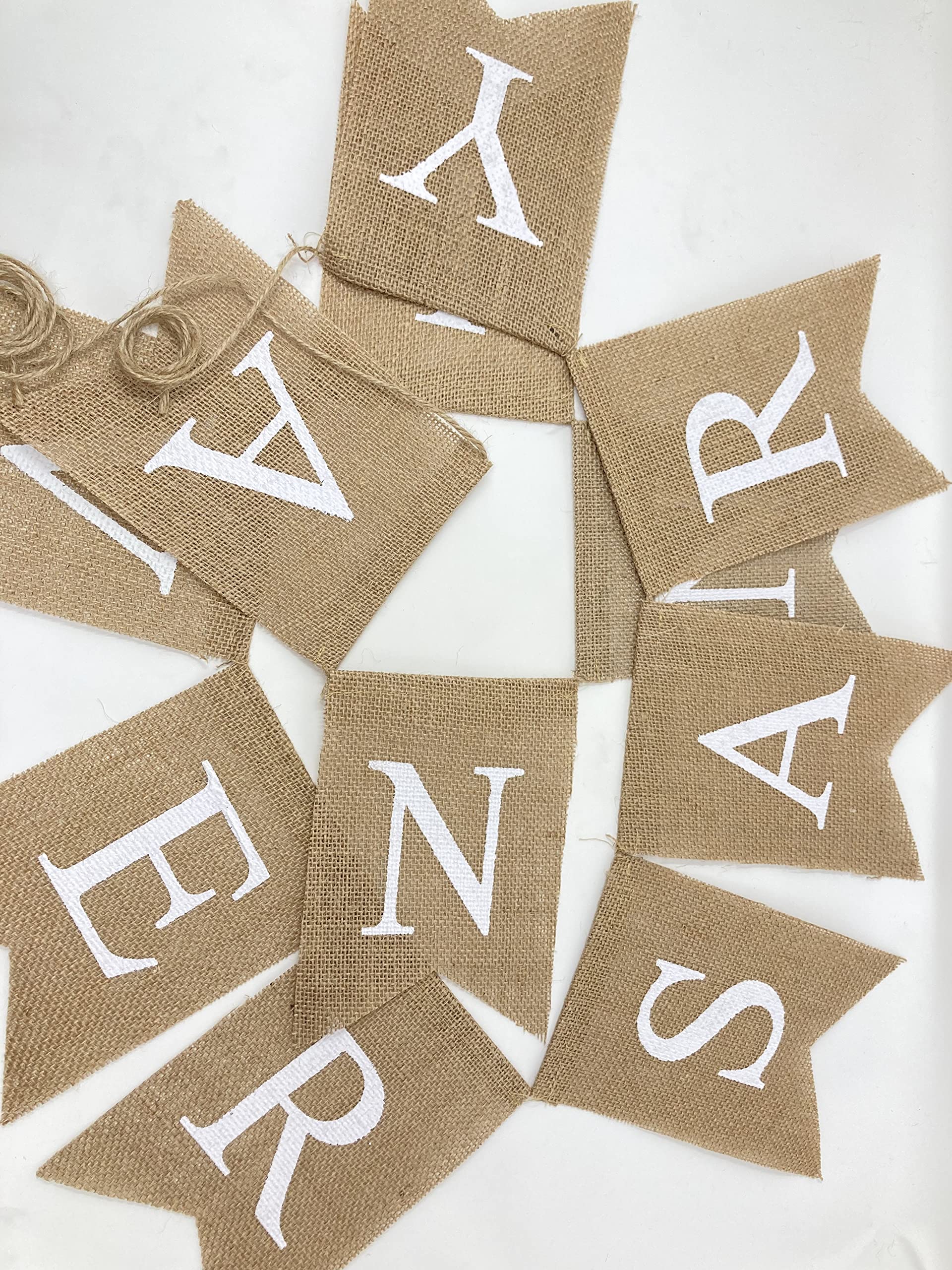 Shimmer Anna Shine Happy Anniversary Burlap Banner For Wedding Anniversary Decorations With Gold Glitter Hearts