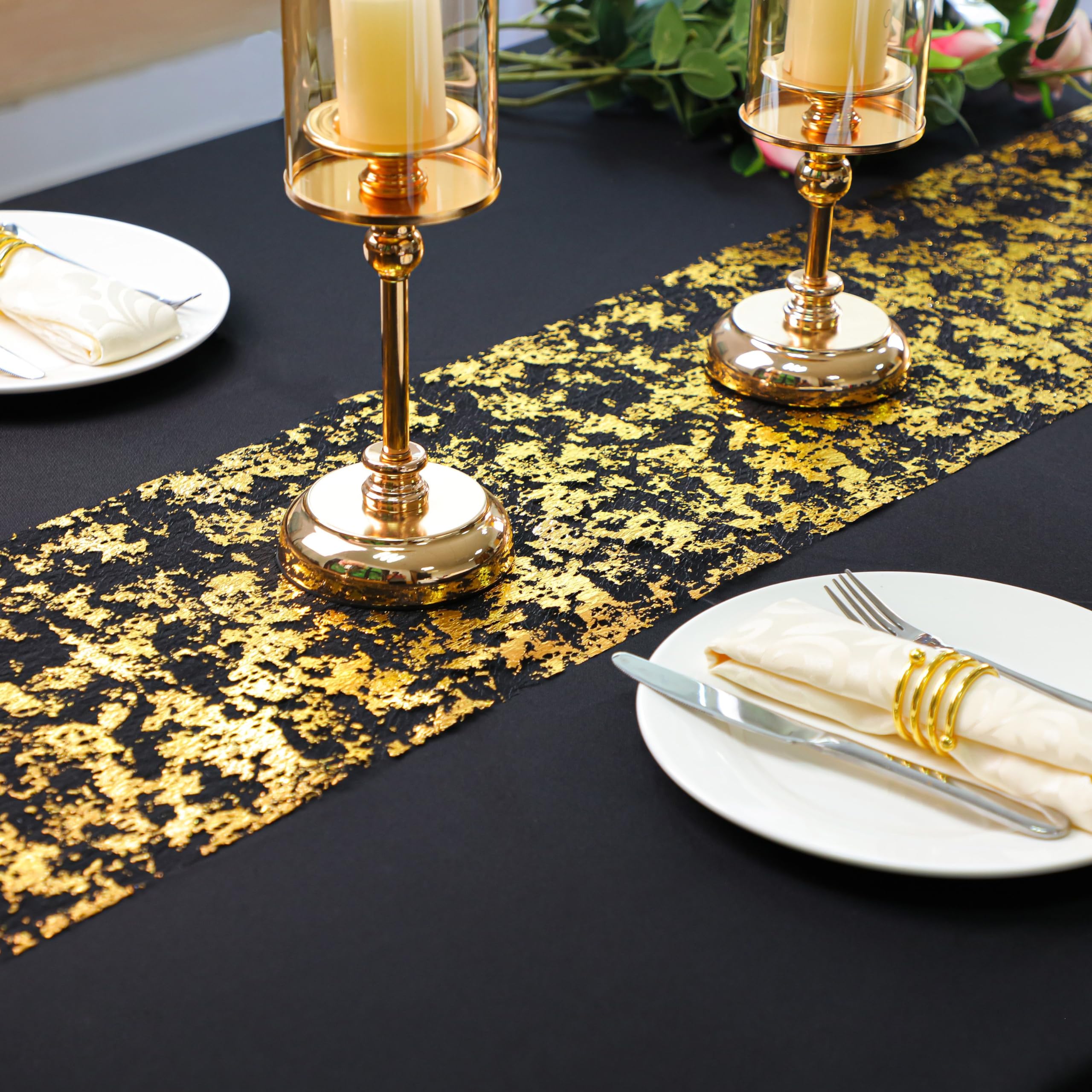 Snowkingdom Black And Gold Table Runner 49 Feet 588 Inches Golden Metallic Table Centerpieces Foil Runners Party Decorations Gli