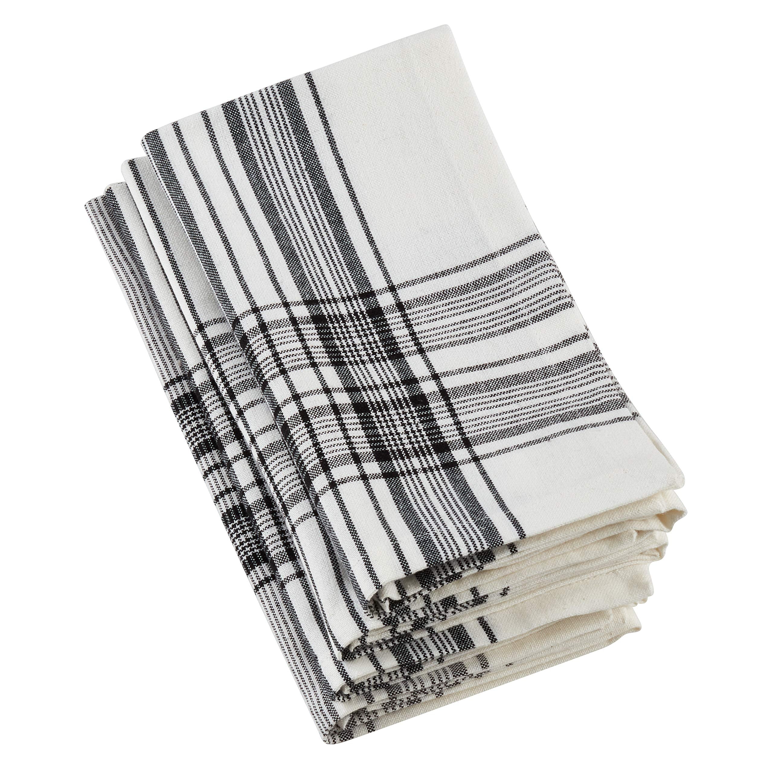 Occasion Gallery Black & White 100% Cotton Any Occasion Plaid Cloth Napkins (Set Of 4), 20'' Square