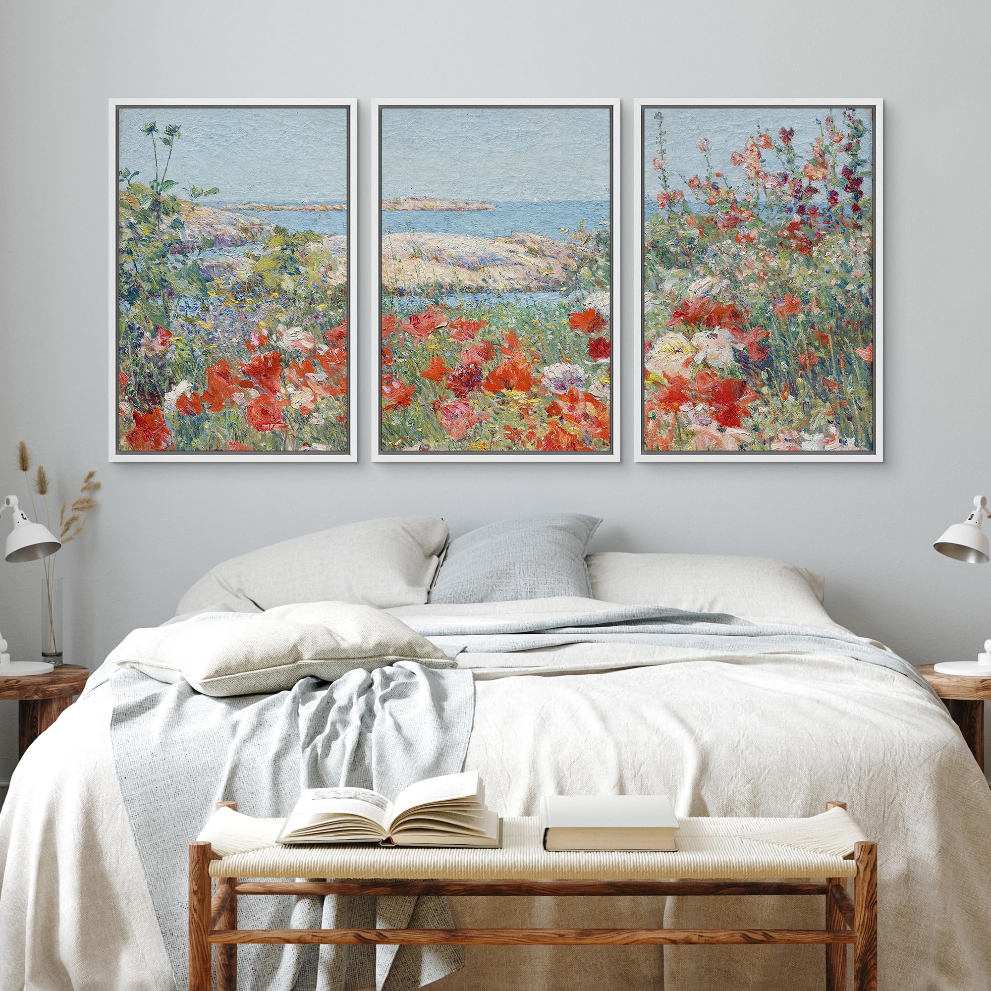 Wall26 Framed Canvas Print Wall Art Set Watercolor Pastel Flower Field Coastal Landscape Nature Wilderness Illustrations Modern