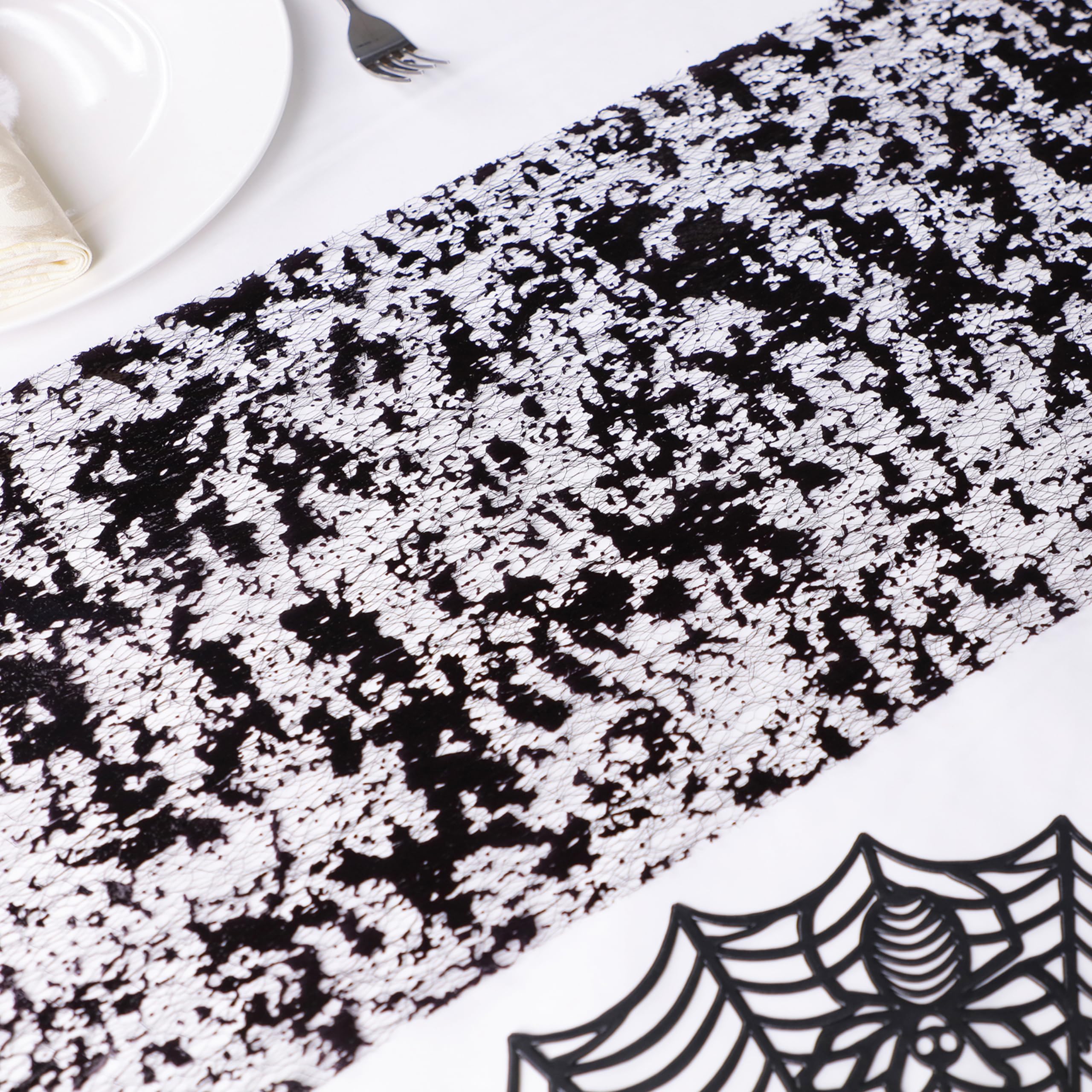 Snowkingdom 2 Pieces Black Table Runner, Sequin Glitter Foil Metallic Mesh Table Runner Roll 11''X108'' Black Table Decorations