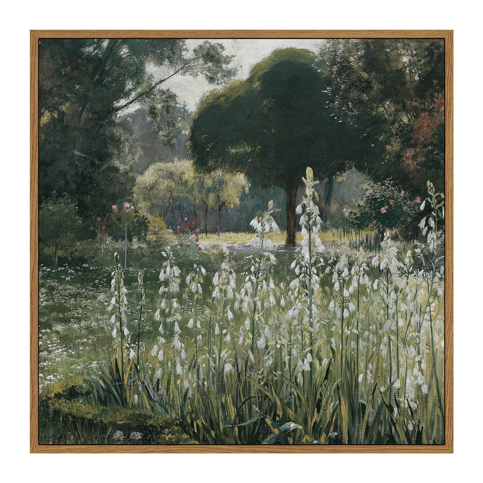 Insimsea Square Framed Canvas Wall Art, Meadow Prints Classical Landscape Floral Flowers Oil Painting, Scenery Home Wall Decor F