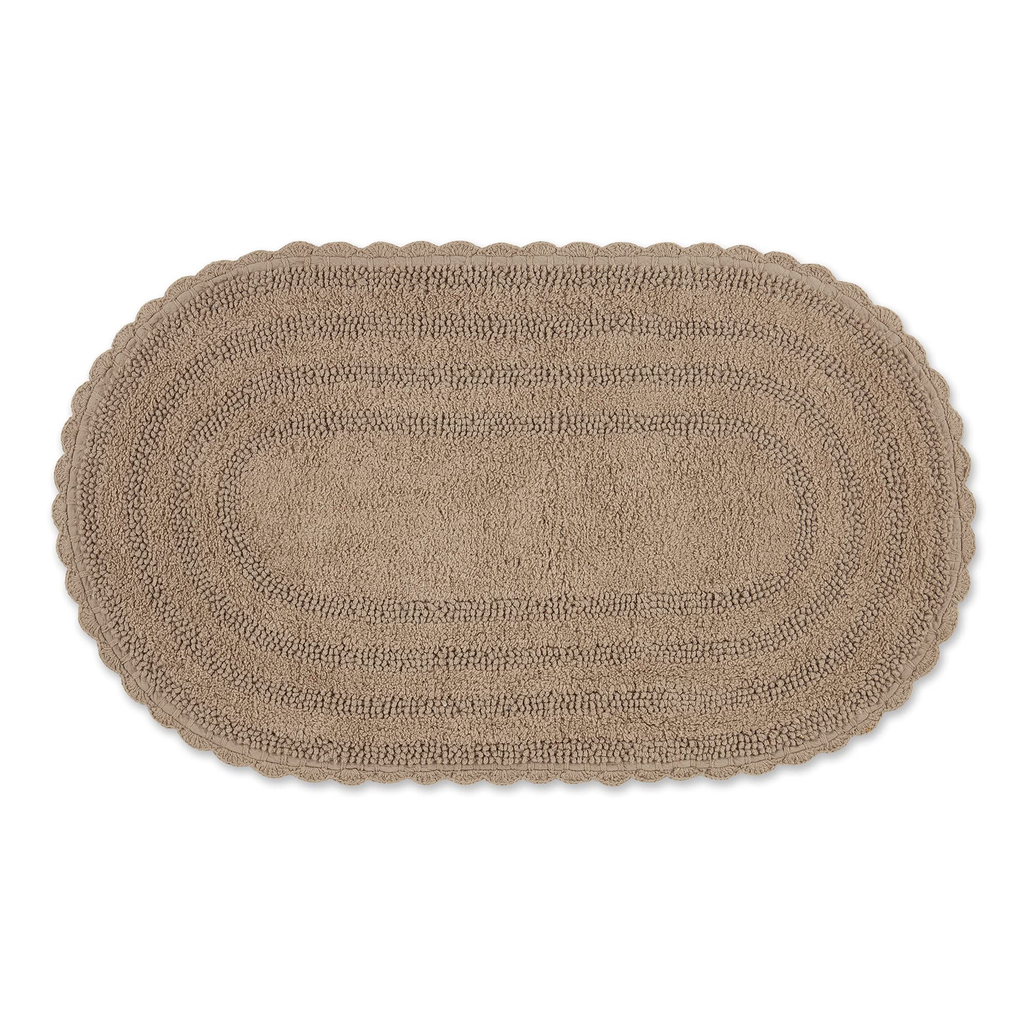 Dii Crochet Collection Reversible Bath Mat, Large Oval, 21X34, Stone