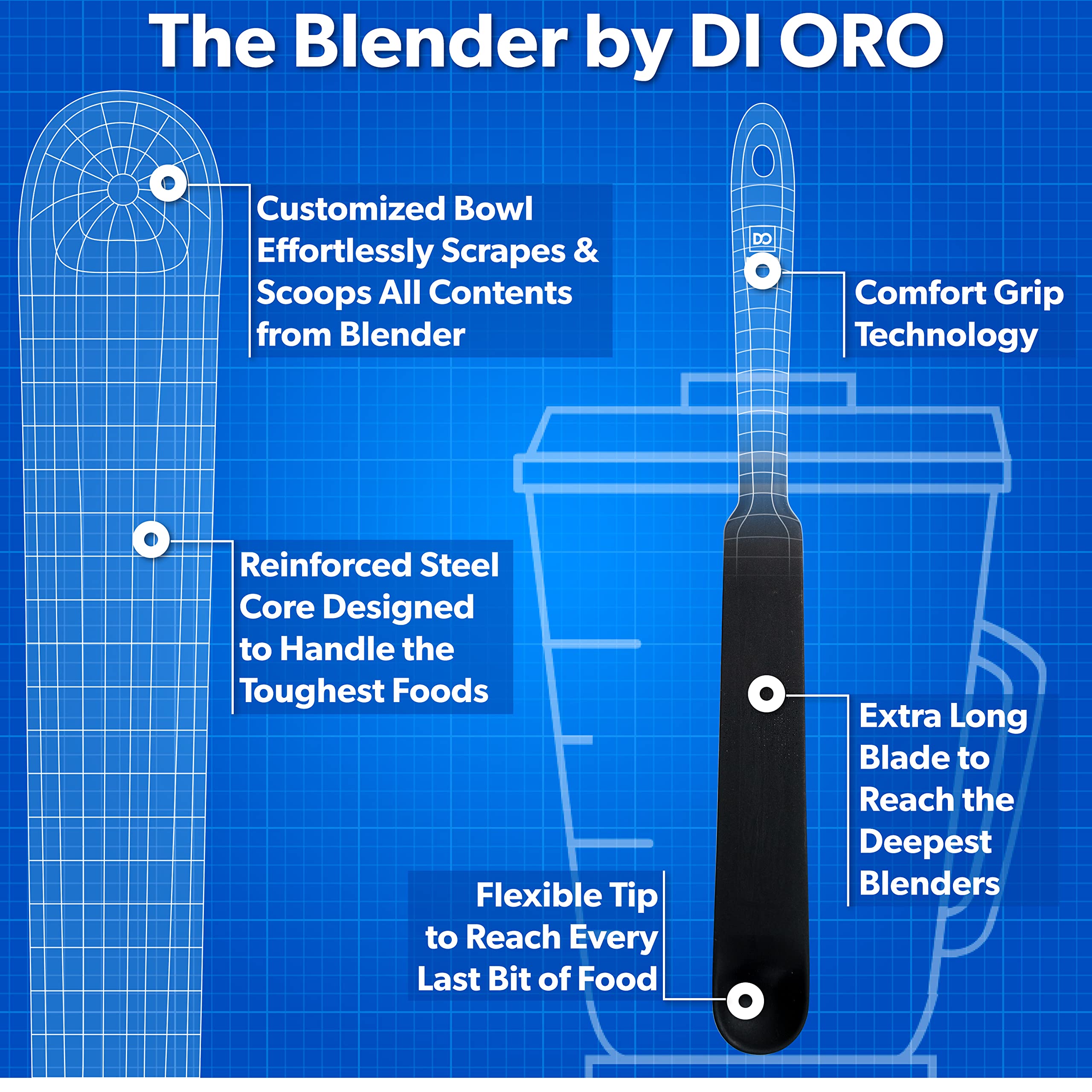 Di Oro Silicone Blender & Jar Spatulas - Rubber Spatulas Silicone Heat Resistant - Kitchen Spatulas Nonstick Cookware Safe - Sil