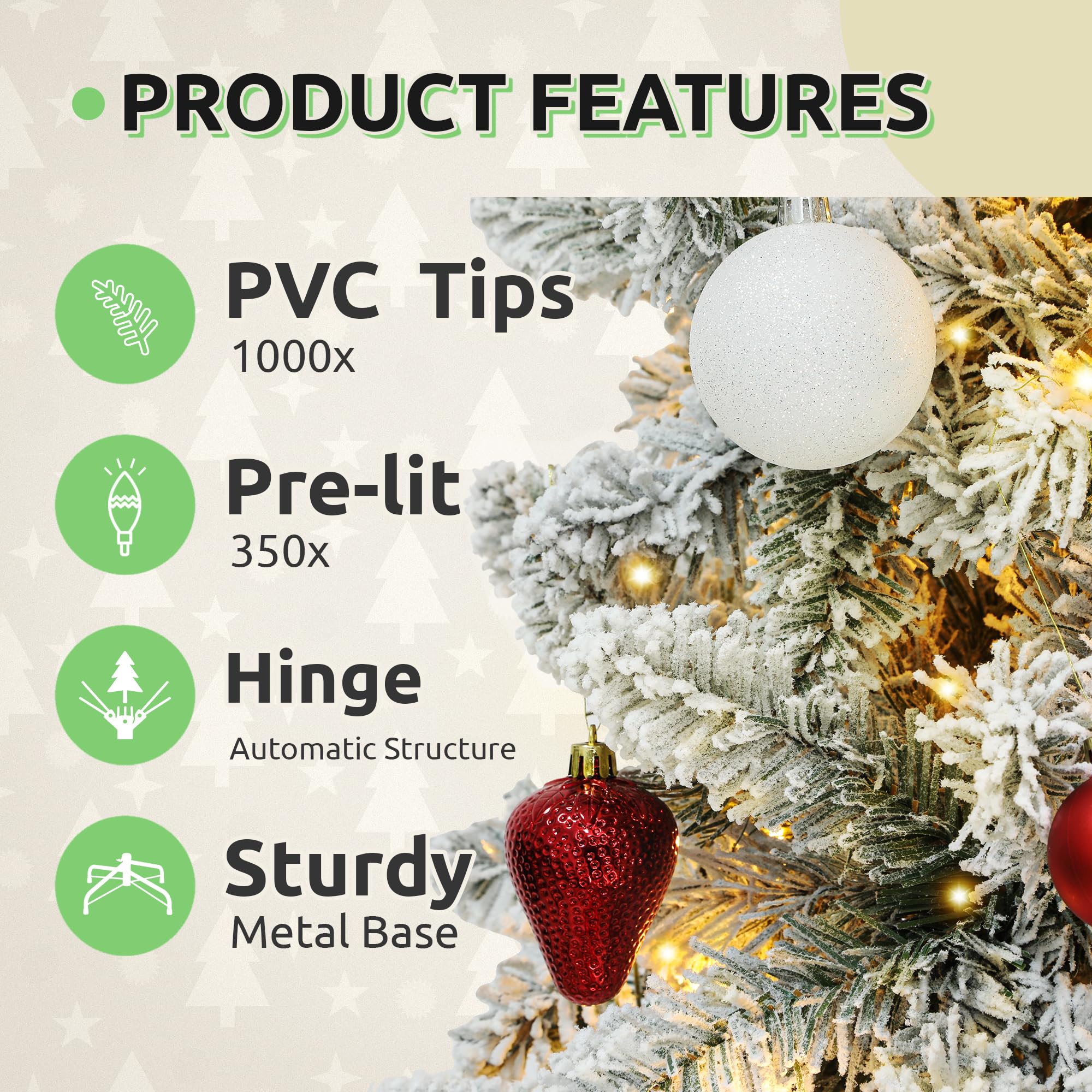 GOOBED Prelit Flocked Pencil Christmas Tree 7.5 FT, Slim Fraser Fir Christmas Tree with Remote for Compact Apartment, Xmas Tree